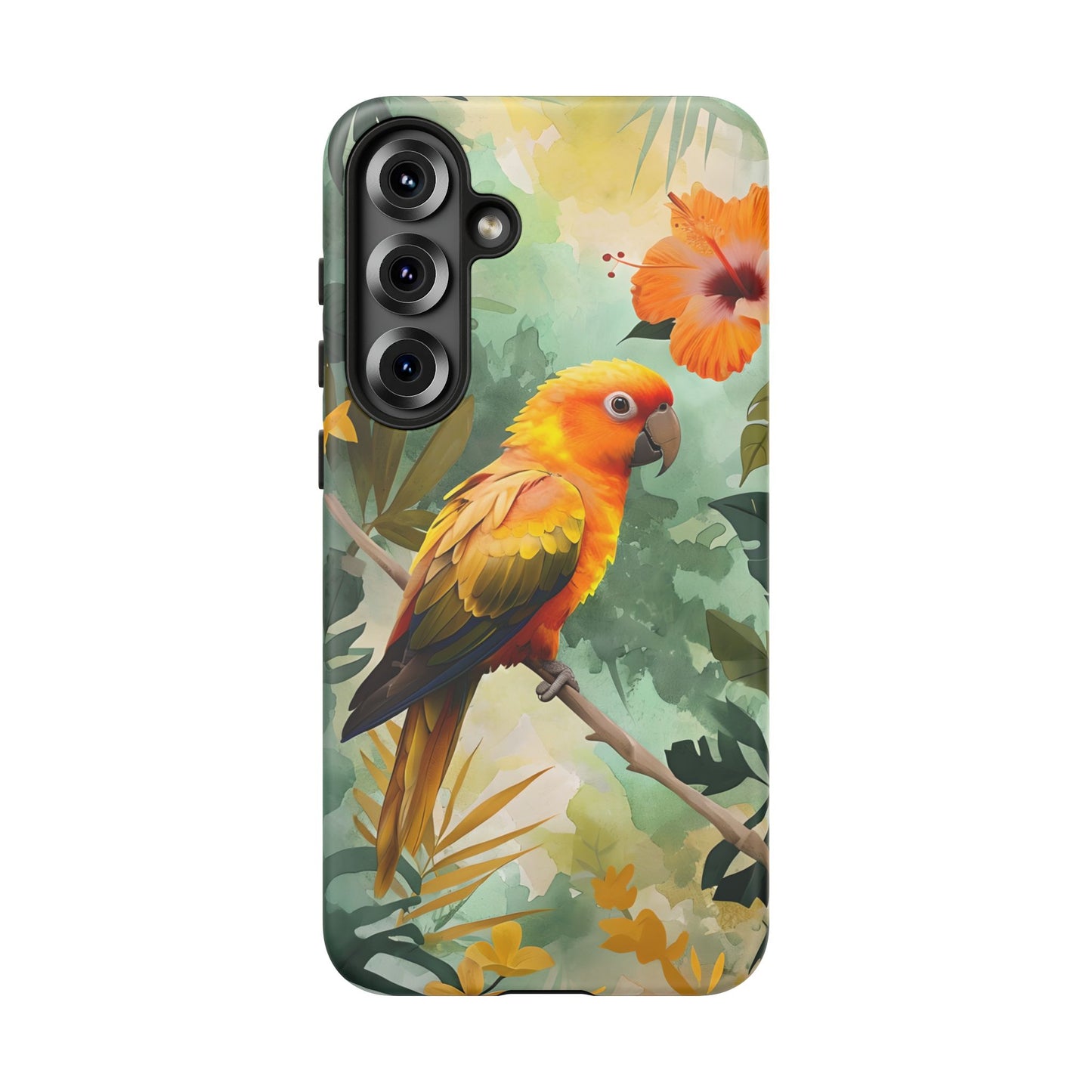 Tough Cases - Sun Conure Tropical Parrot Phone Case, Vibrant Floral Design, Durable Protection for Nature Lovers