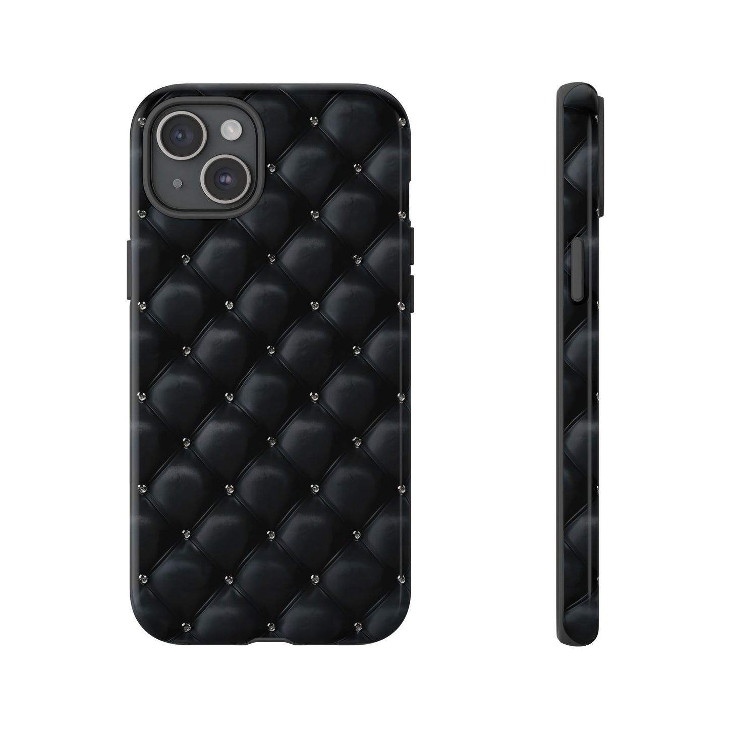 Stylish Tough Phone Case - Elegant Black Quilted Design