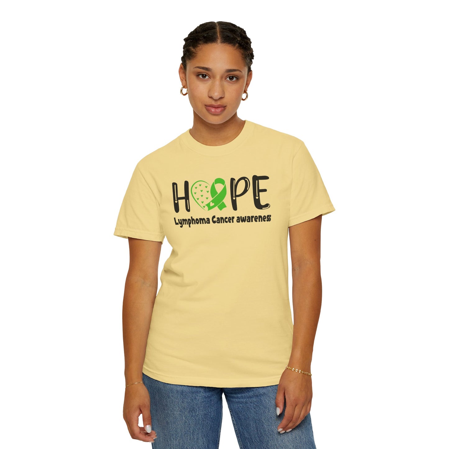 Lymphoma Awareness T-Shirt, Hope Ribbon Shirt, Cancer Support Tee, Unisex Garment-Dyed Tee, Fundraiser Apparel