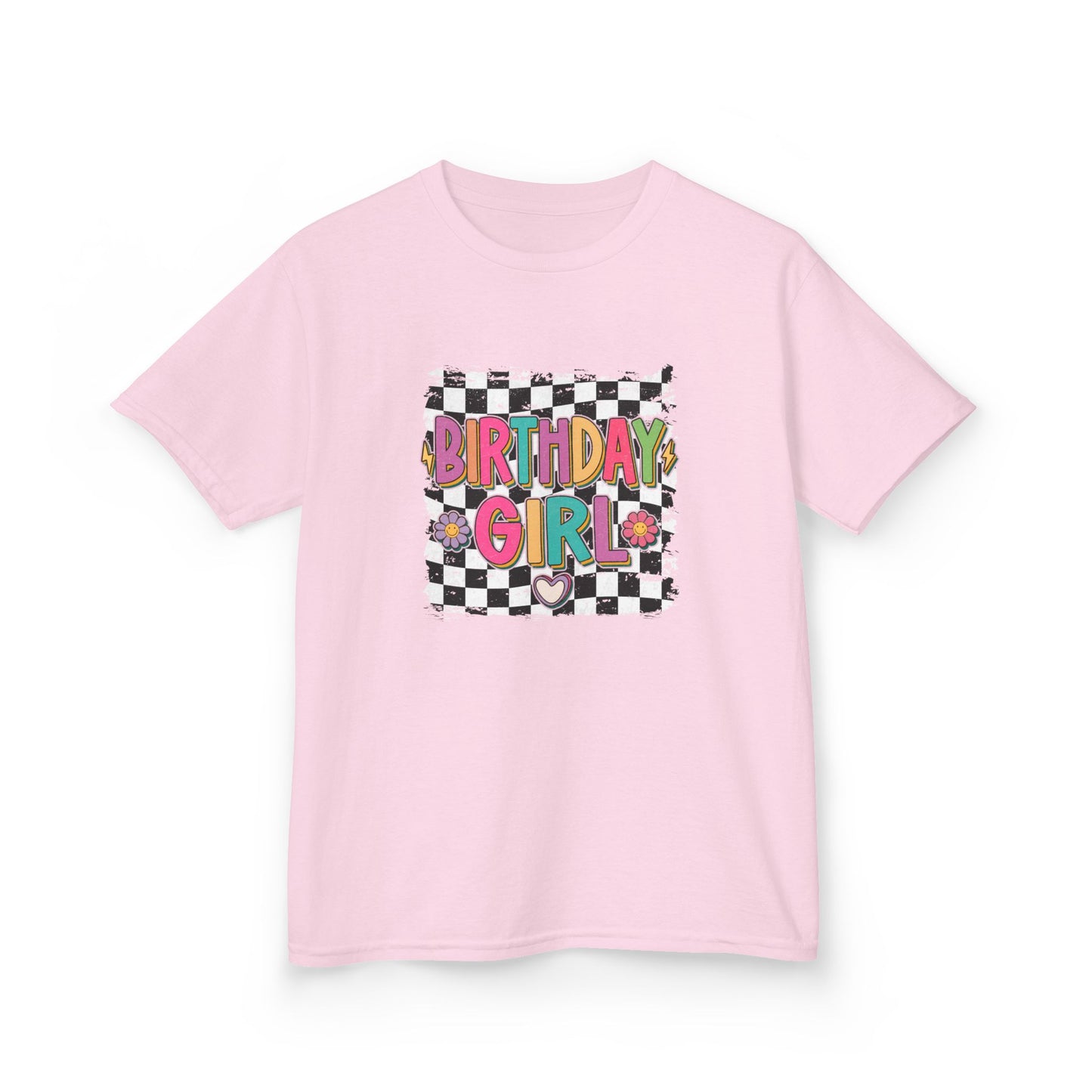Birthday Girl Kids Heavy Cotton Tee - Fun Checkered Design for Celebrations