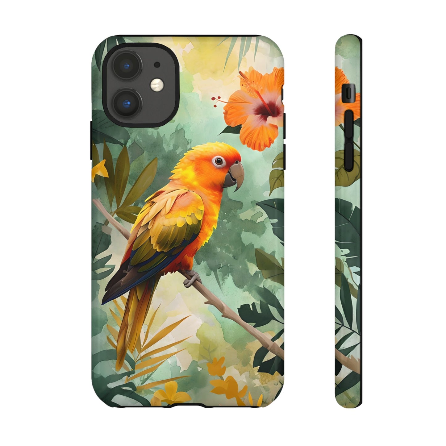 Tough Cases - Sun Conure Tropical Parrot Phone Case, Vibrant Floral Design, Durable Protection for Nature Lovers