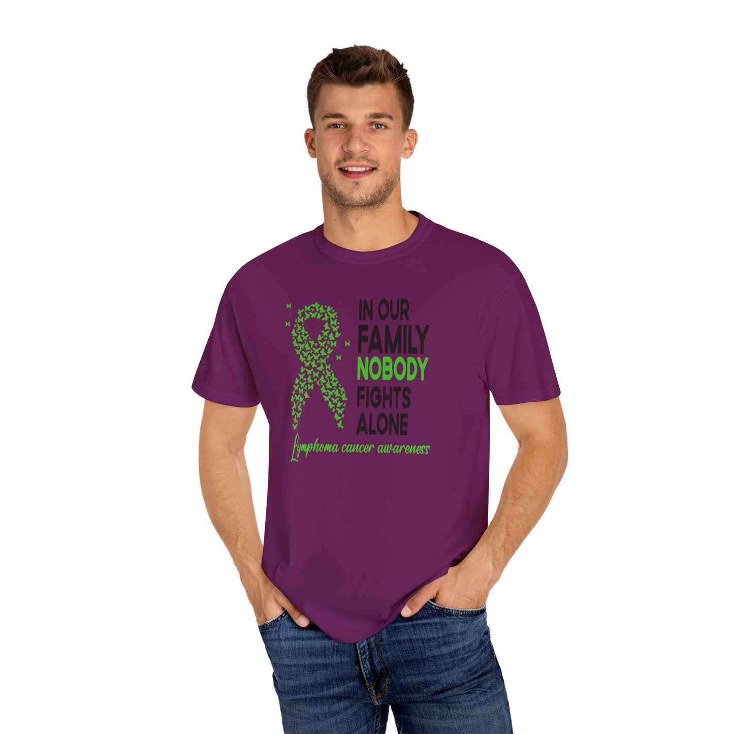 Lymphoma Awareness T-Shirt, Family Support Tee, Garment-Dyed Shirt, Cancer Awareness Apparel, Gift for Caregivers, 5K Event Shirt