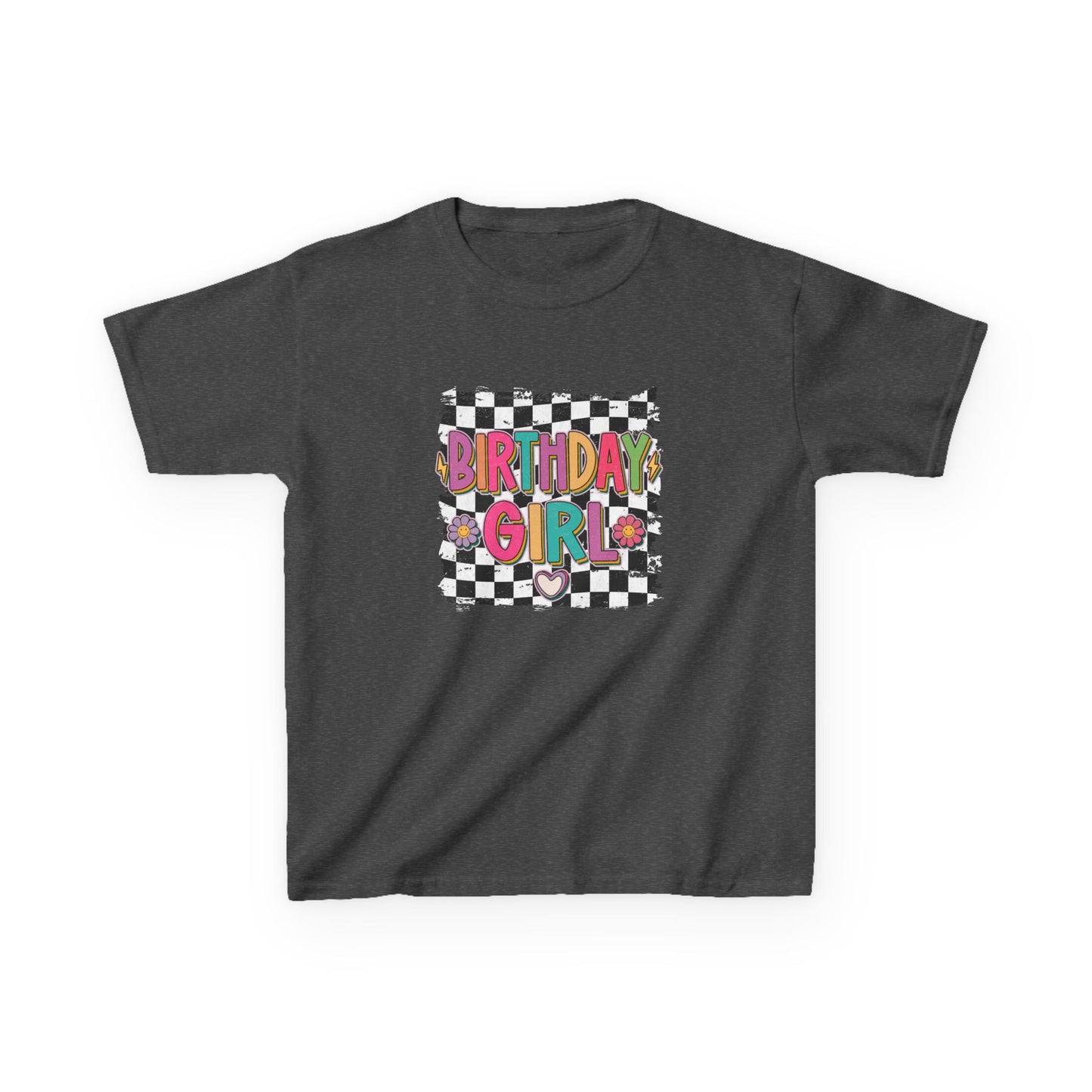 Birthday Girl Kids Heavy Cotton Tee - Fun Checkered Design for Celebrations