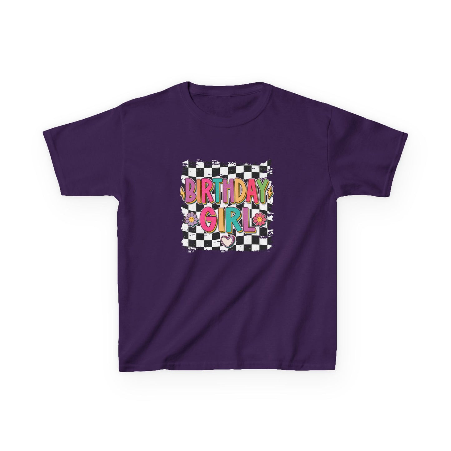 Birthday Girl Kids Heavy Cotton Tee - Fun Checkered Design for Celebrations