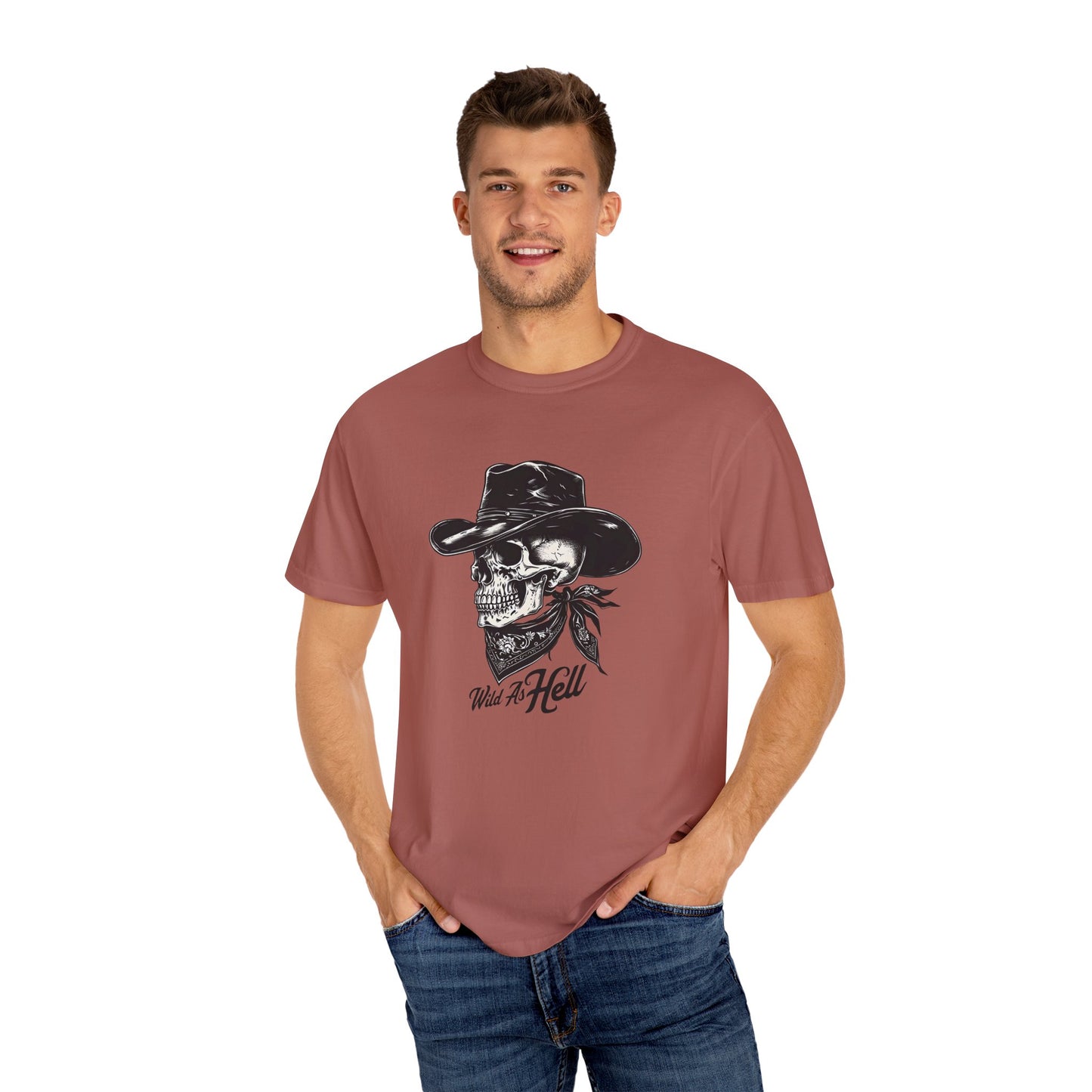 Skull Cowboy Graphic T-Shirt - Unisex Garment-Dyed Tee for Rebel Souls