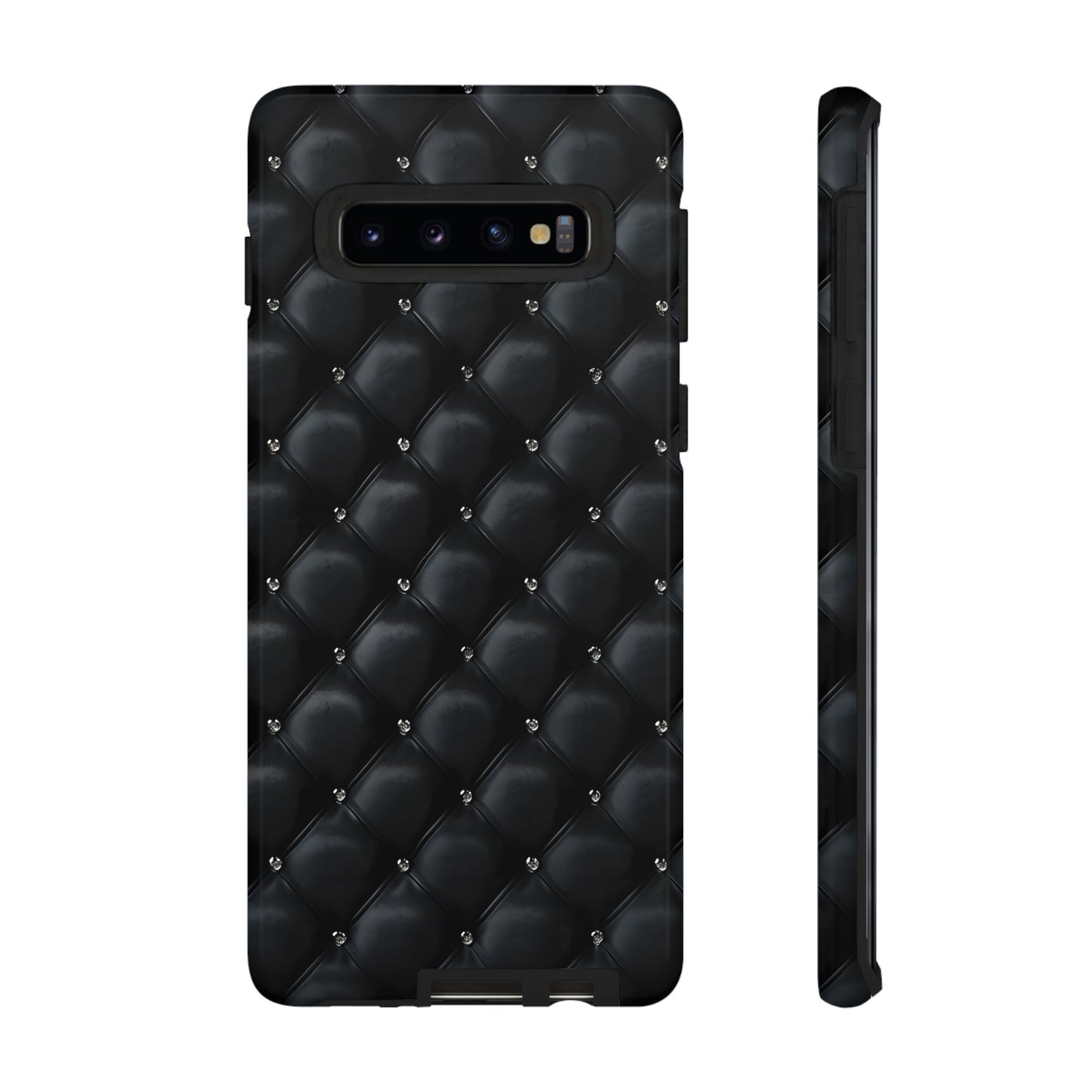 Stylish Tough Phone Case - Elegant Black Quilted Design