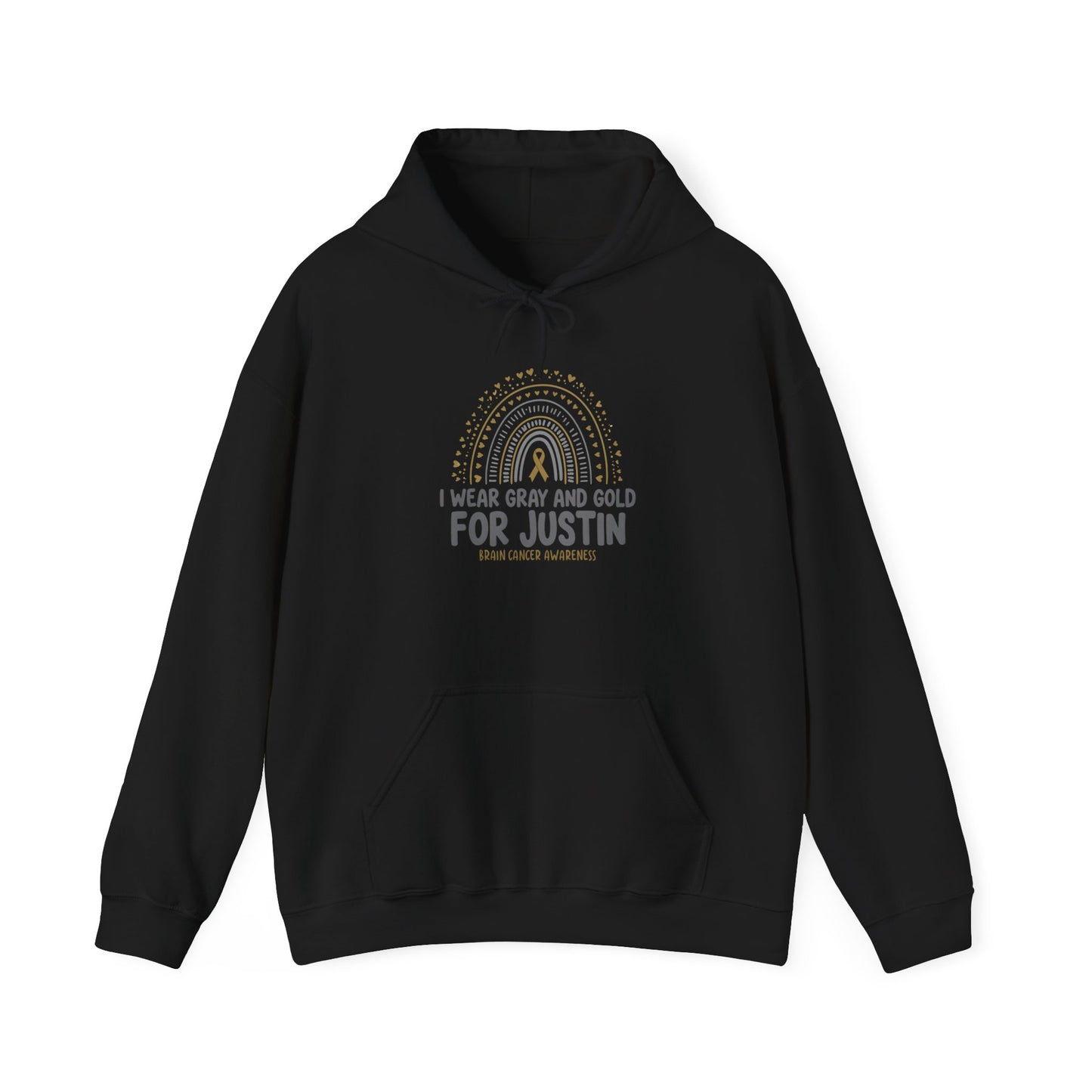 ADULT JUSTIN Hooded Sweatshirt - I Wear Gray and Gold for Justin | Brain Cancer Awareness