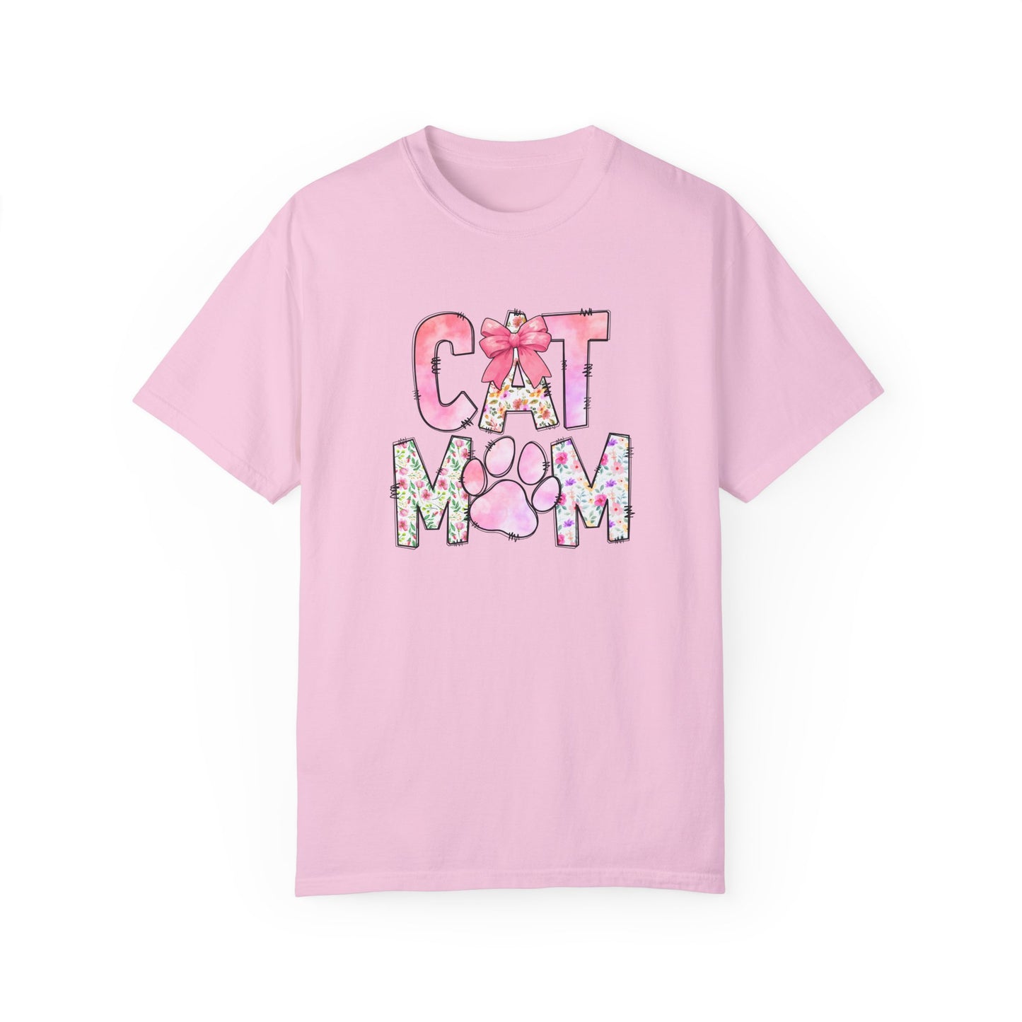 Cat Mom Garment-Dyed T-Shirt | Cute Floral Design for Cat Lovers