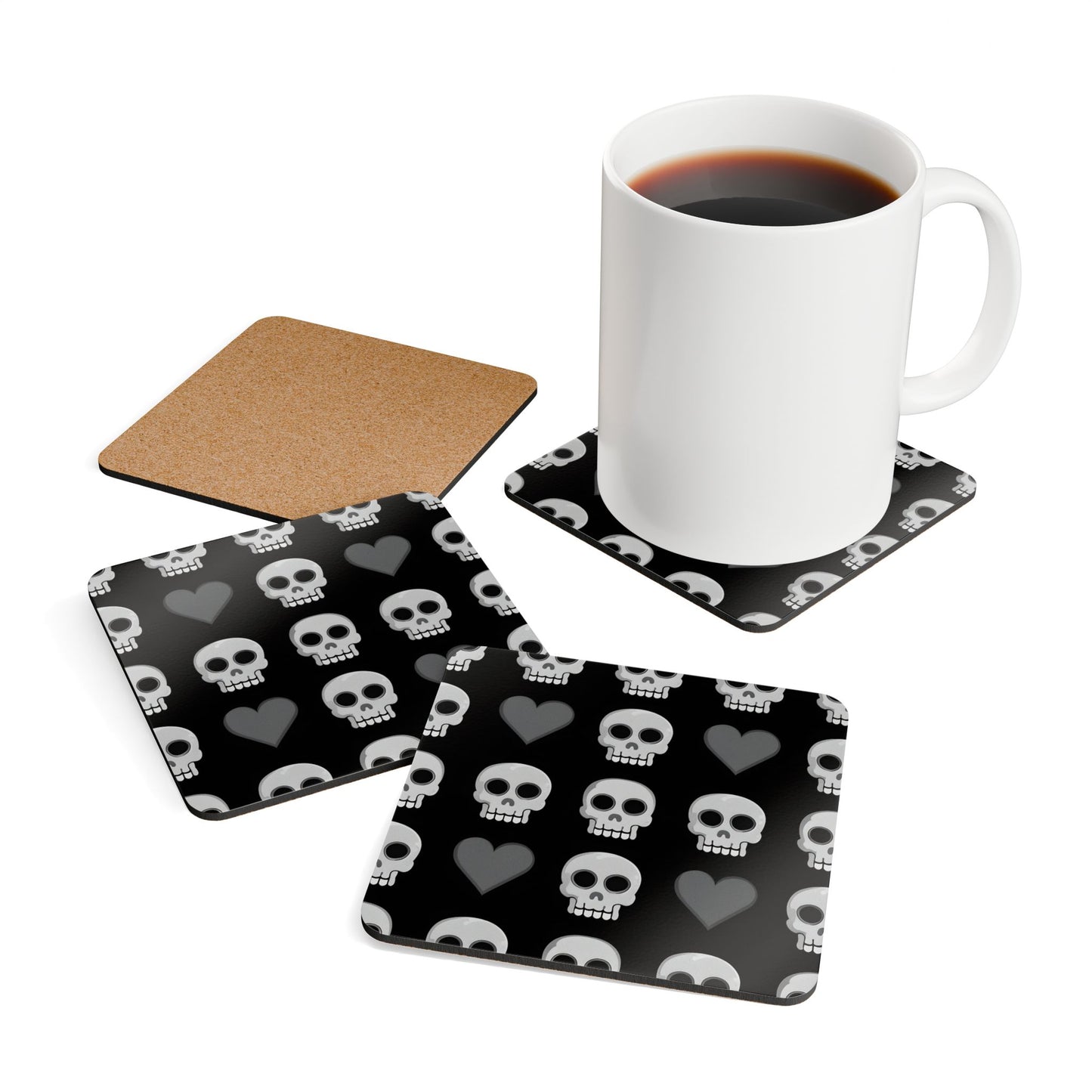 Skull Heart Cork Coaster Set - Stylish, Durable Drinkware for Halloween & Everyday Use