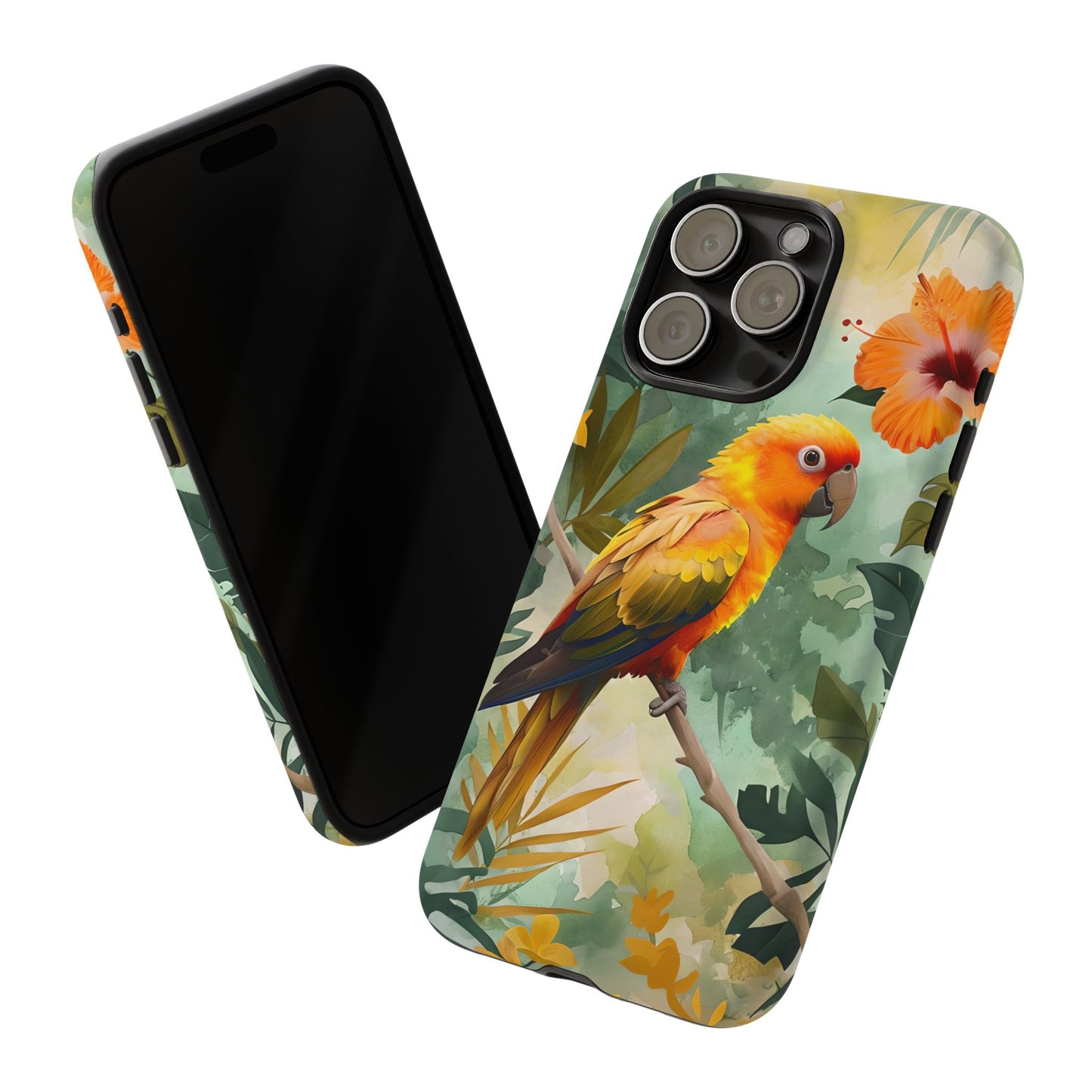 Tough Cases - Sun Conure Tropical Parrot Phone Case, Vibrant Floral Design, Durable Protection for Nature Lovers