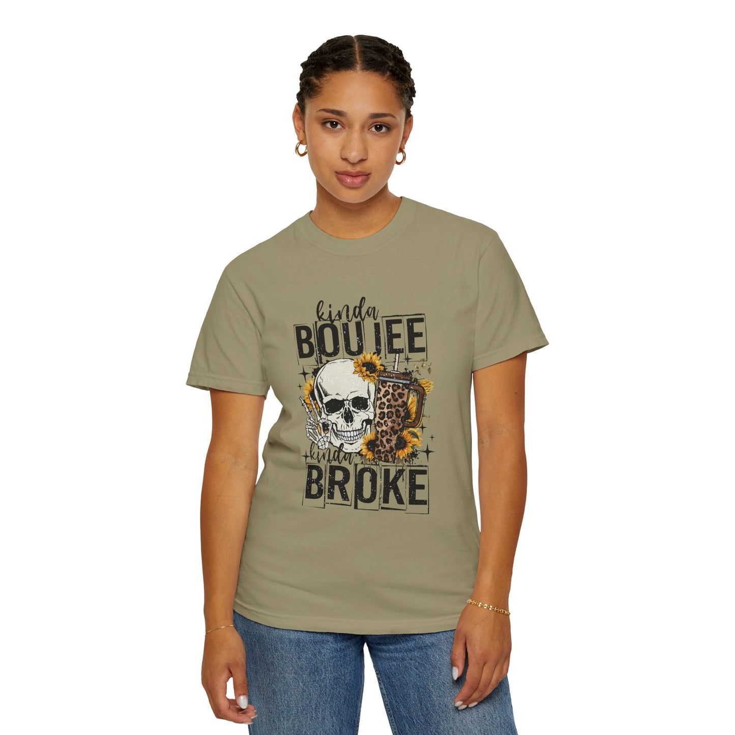 Kinda Boujee Kinda Broke Black Unisex Garment-Dyed T-shirt - Trendy Casual Wear for Cool Vibes