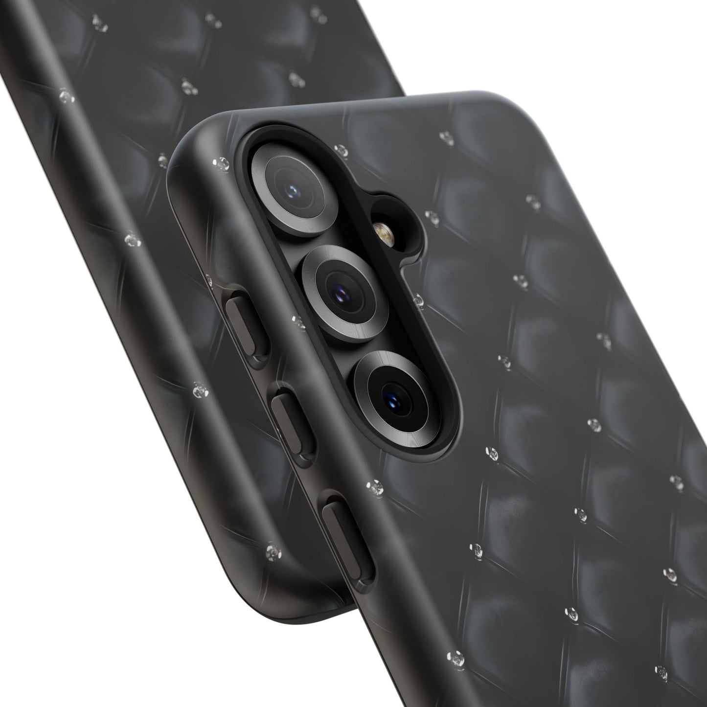 Stylish Tough Phone Case - Elegant Black Quilted Design