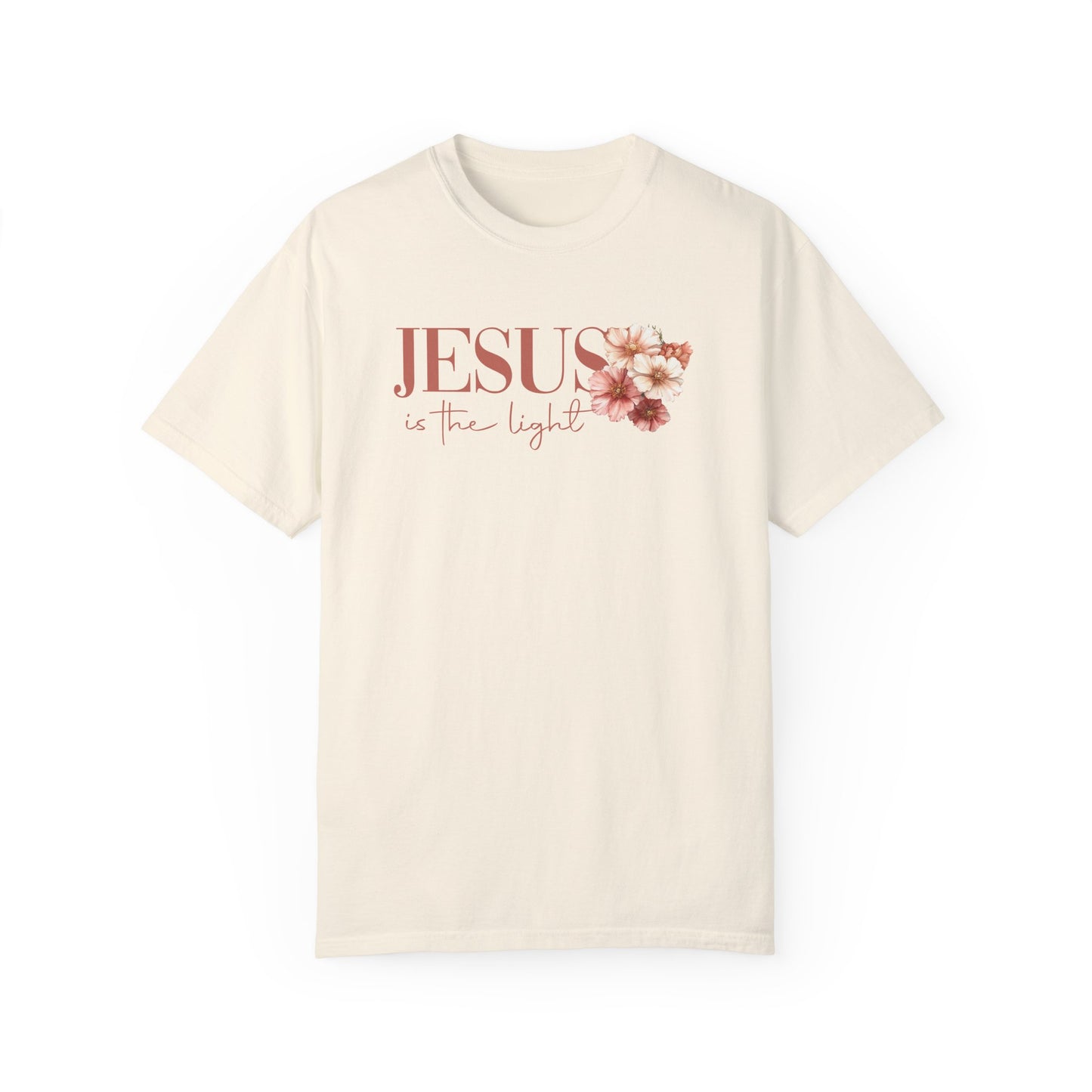 Inspirational Flower Cross T-shirt - Jesus is the Light Design