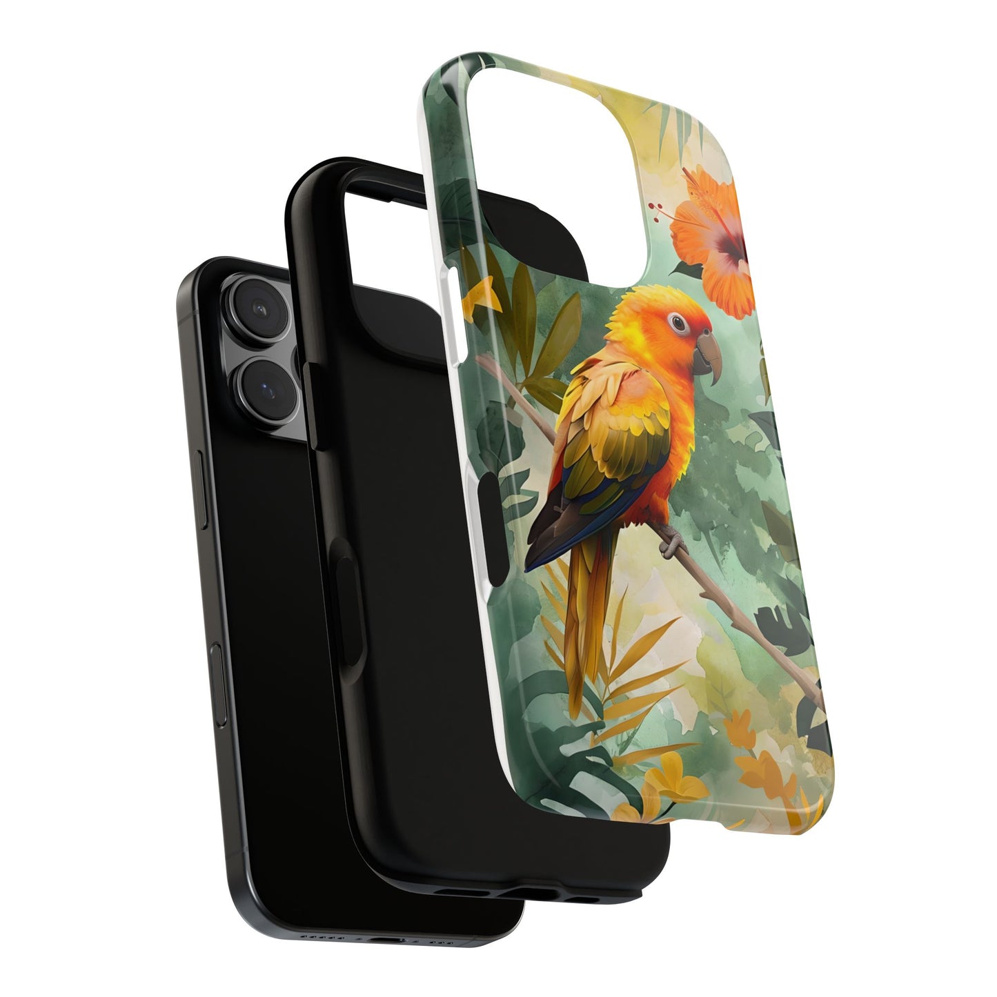 Tough Cases - Sun Conure Tropical Parrot Phone Case, Vibrant Floral Design, Durable Protection for Nature Lovers