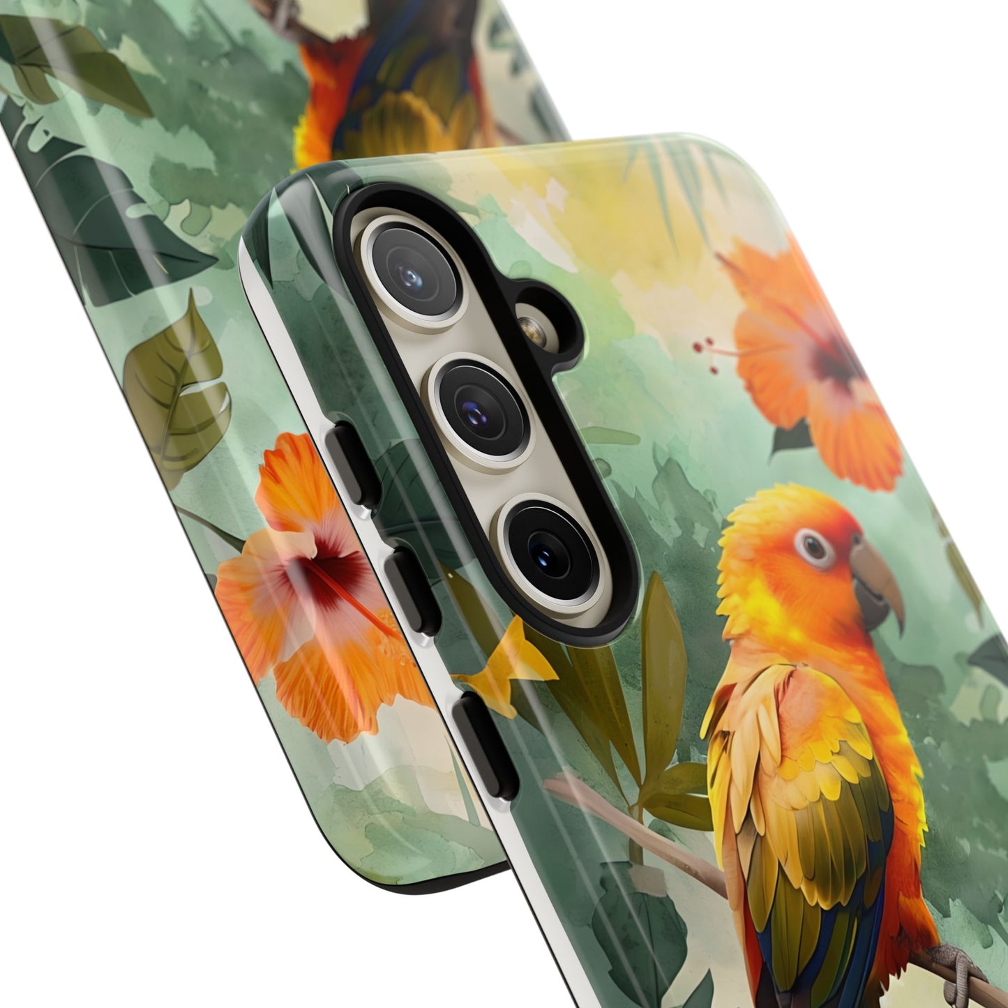 Tough Cases - Sun Conure Tropical Parrot Phone Case, Vibrant Floral Design, Durable Protection for Nature Lovers
