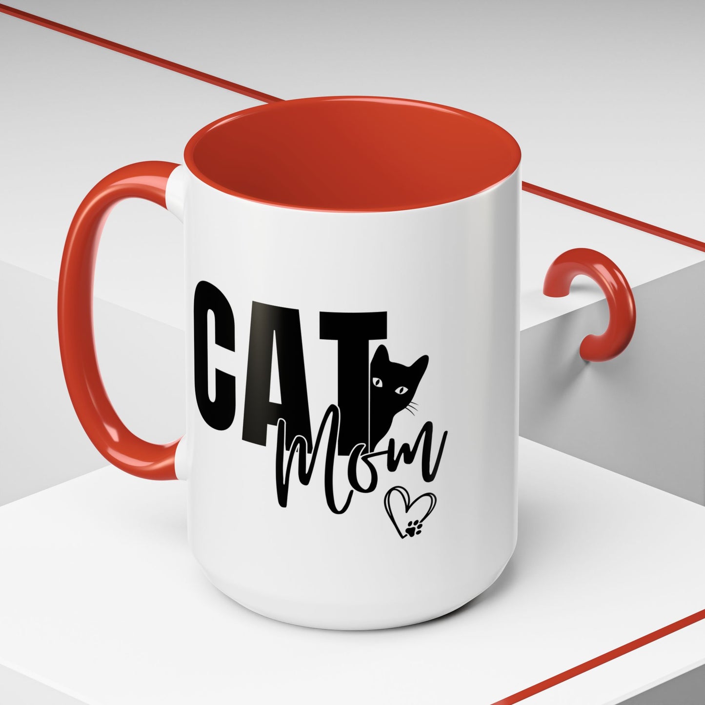 Cat Mom Accent 15oz Coffee Mug – Perfect Gift for Cat Lovers