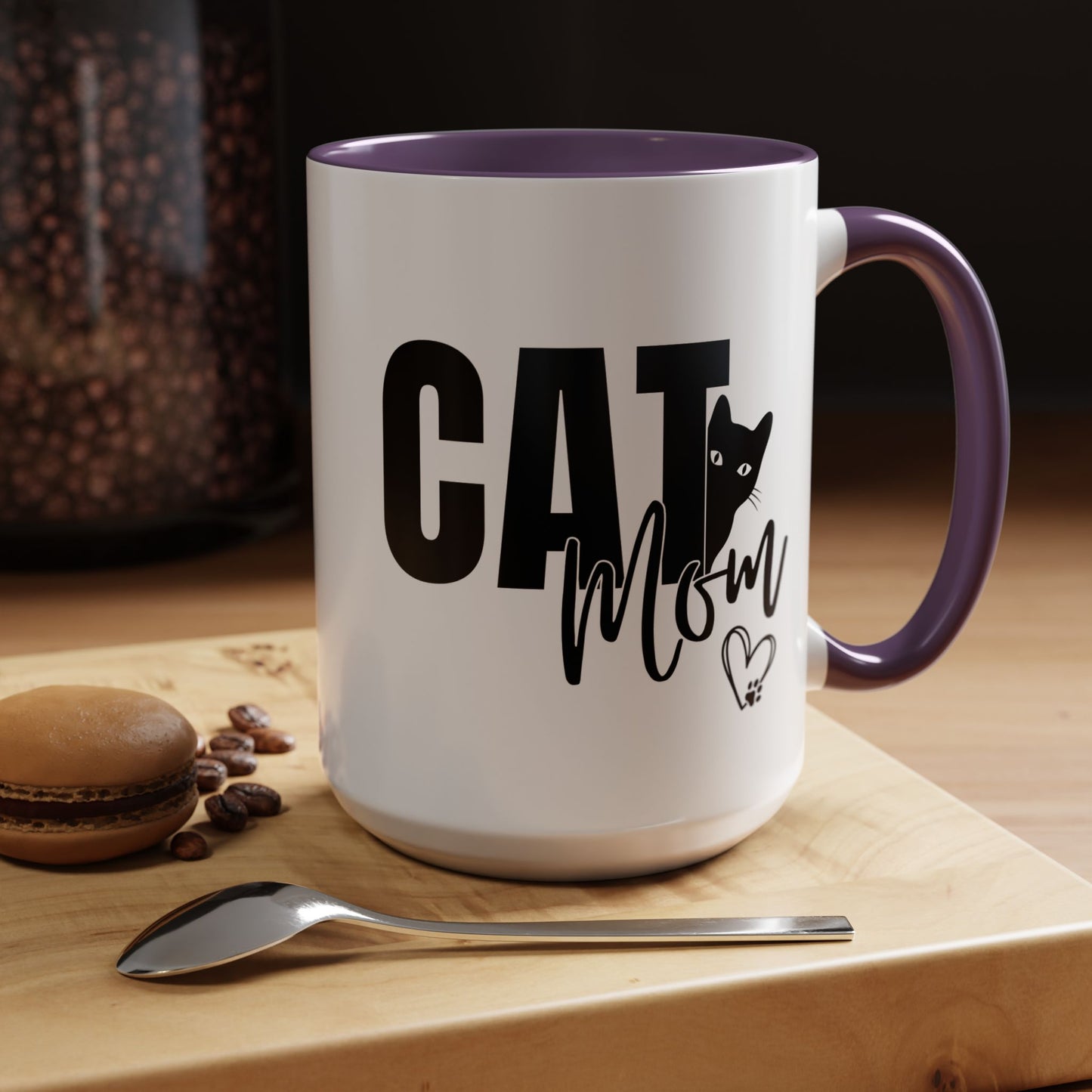 Cat Mom Accent 15oz Coffee Mug – Perfect Gift for Cat Lovers