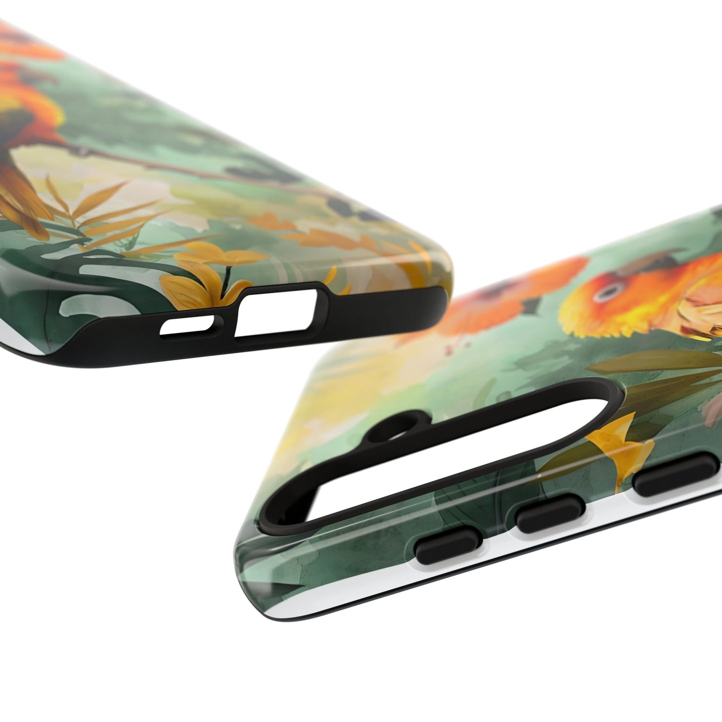 Tough Cases - Sun Conure Tropical Parrot Phone Case, Vibrant Floral Design, Durable Protection for Nature Lovers