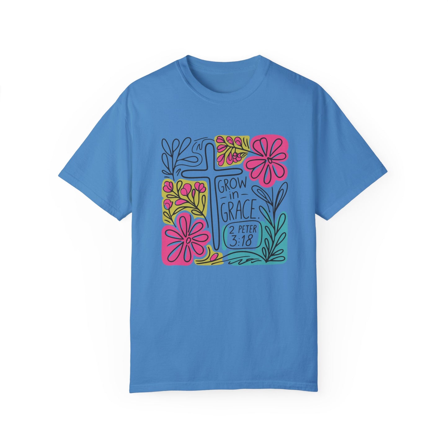 Unisex Garment-Dyed T-Shirt - "Grow in Grace" Floral Design