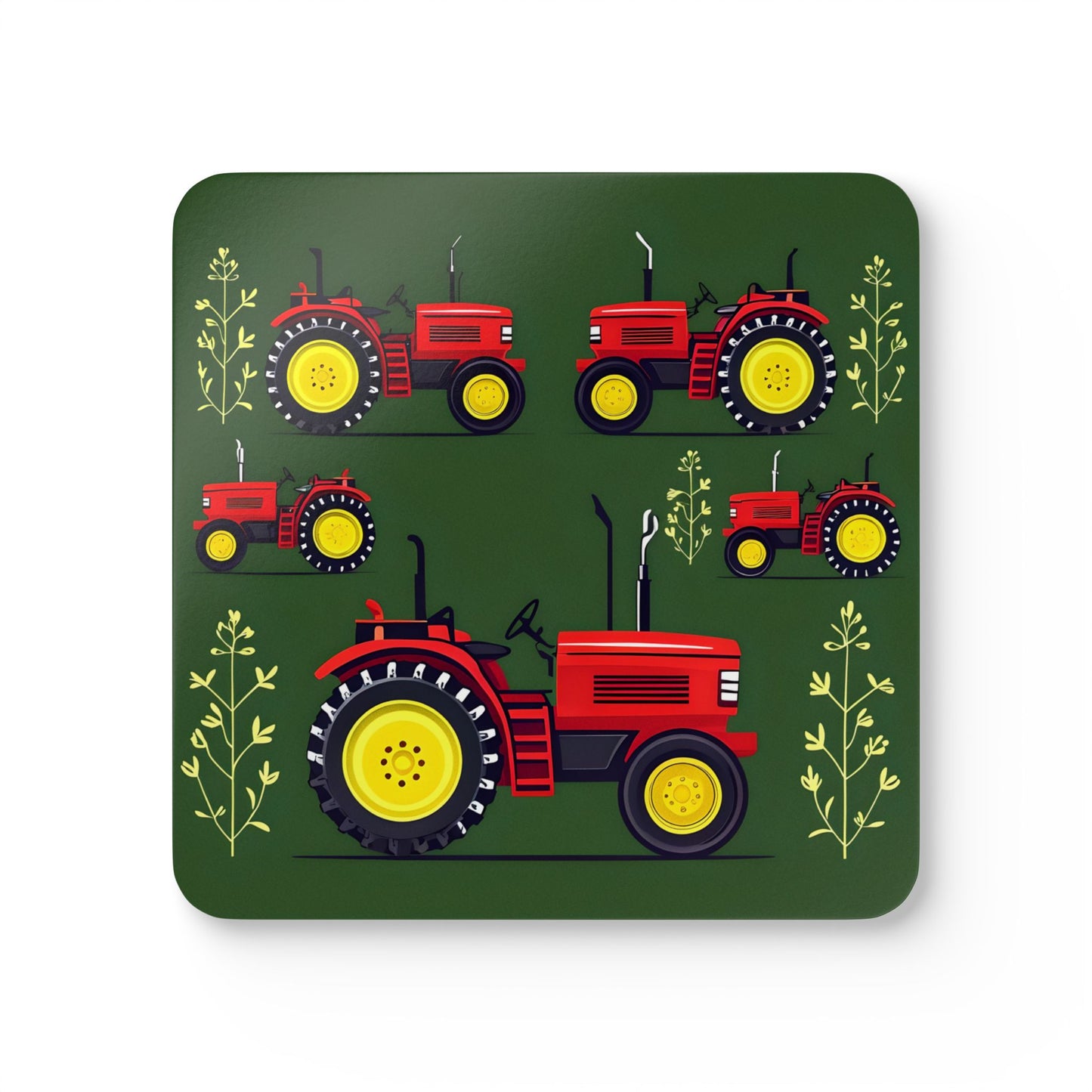 Farmhouse Tractor Corkwood Coaster Set - Rustic Home Decor