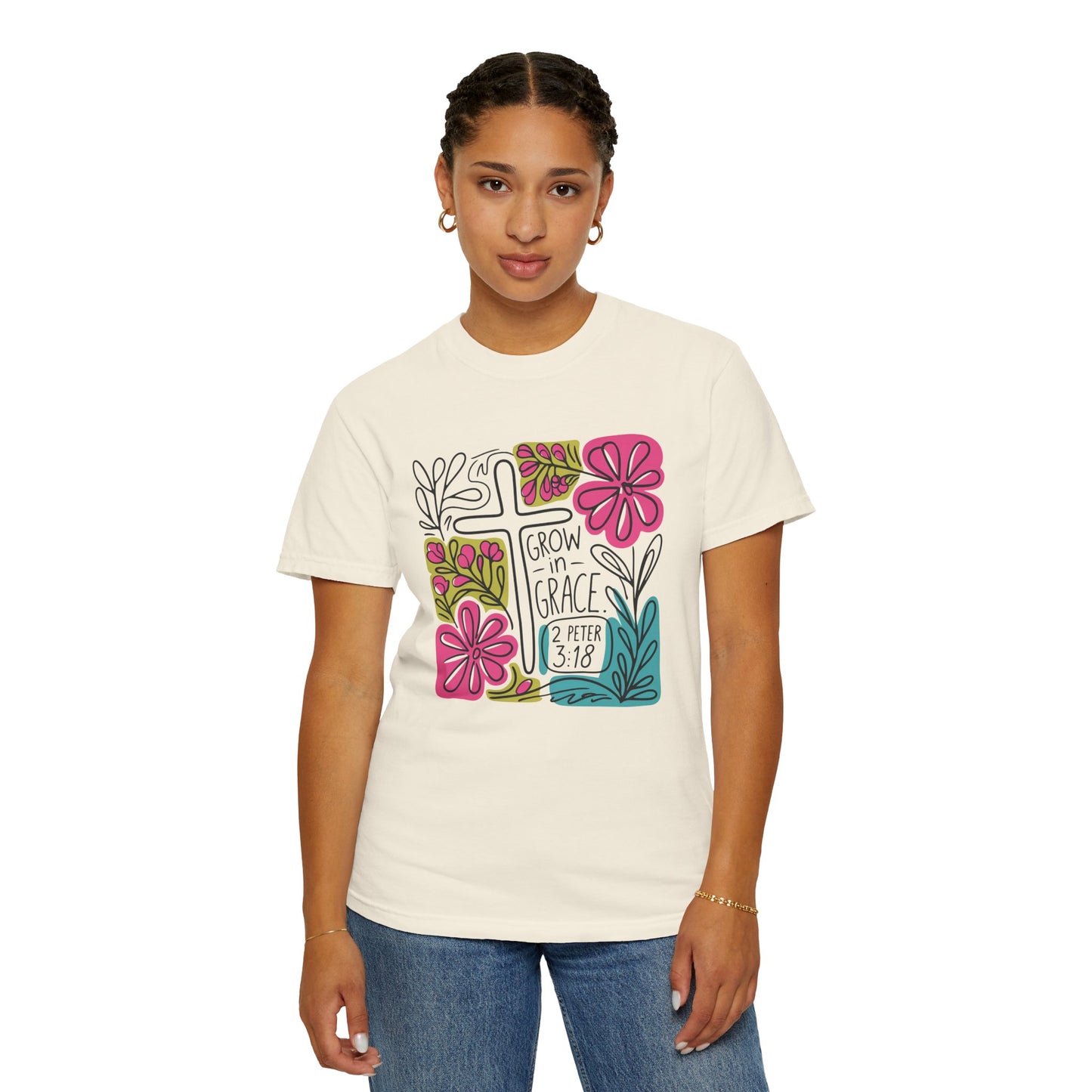 Unisex Garment-Dyed T-Shirt - "Grow in Grace" Floral Design