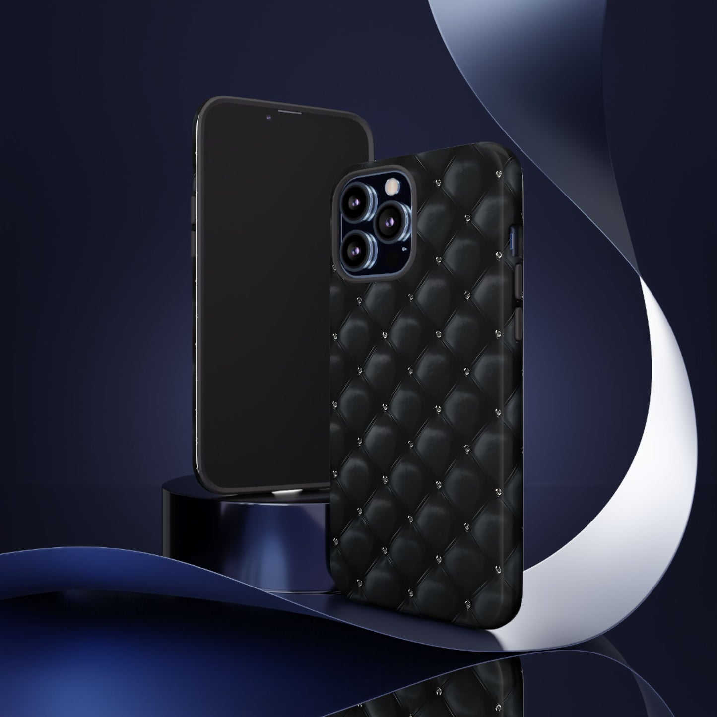 Stylish Tough Phone Case - Elegant Black Quilted Design