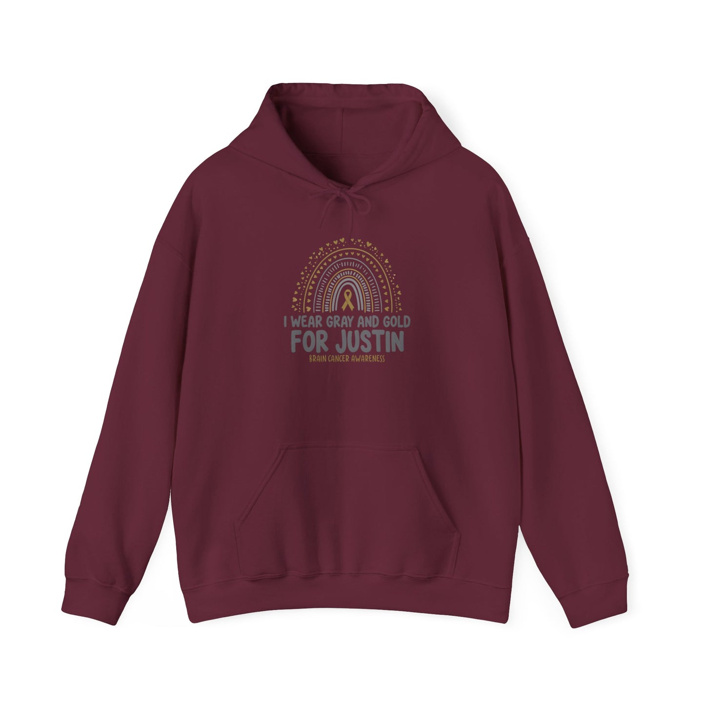ADULT JUSTIN Hooded Sweatshirt - I Wear Gray and Gold for Justin | Brain Cancer Awareness