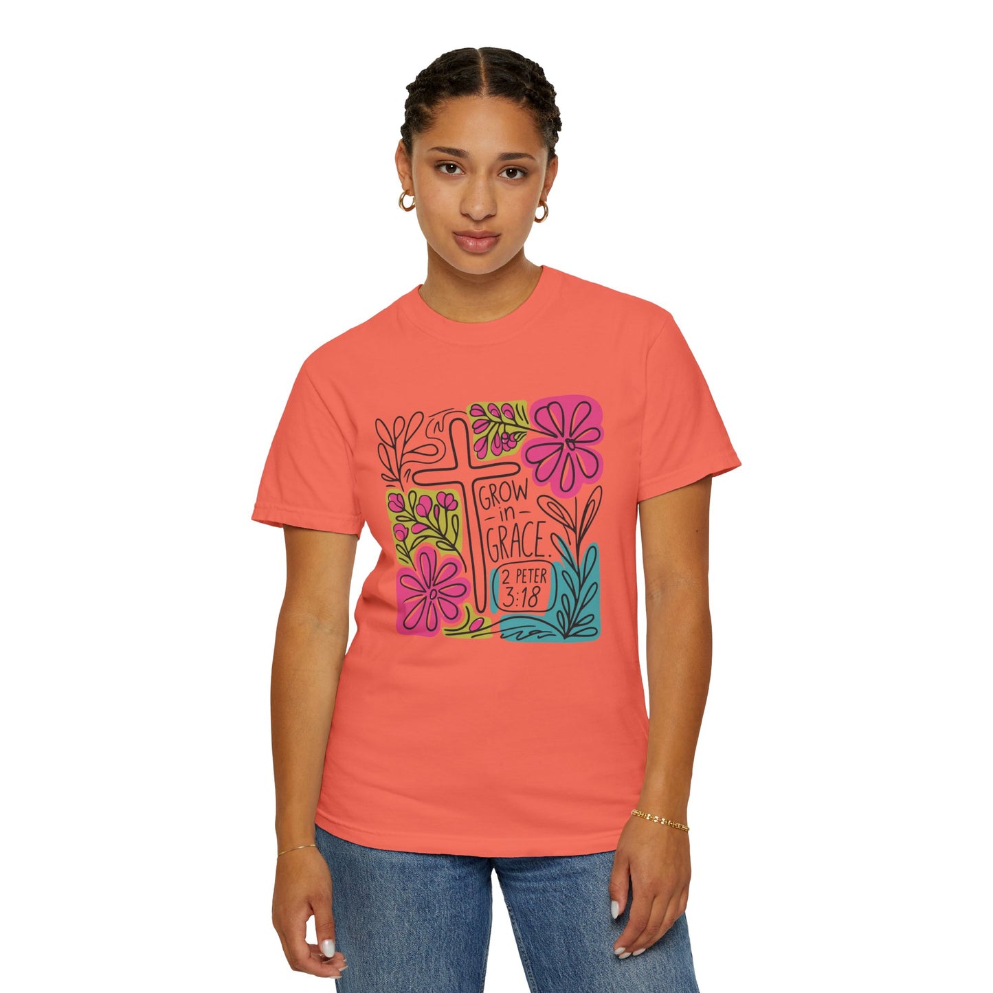 Unisex Garment-Dyed T-Shirt - "Grow in Grace" Floral Design