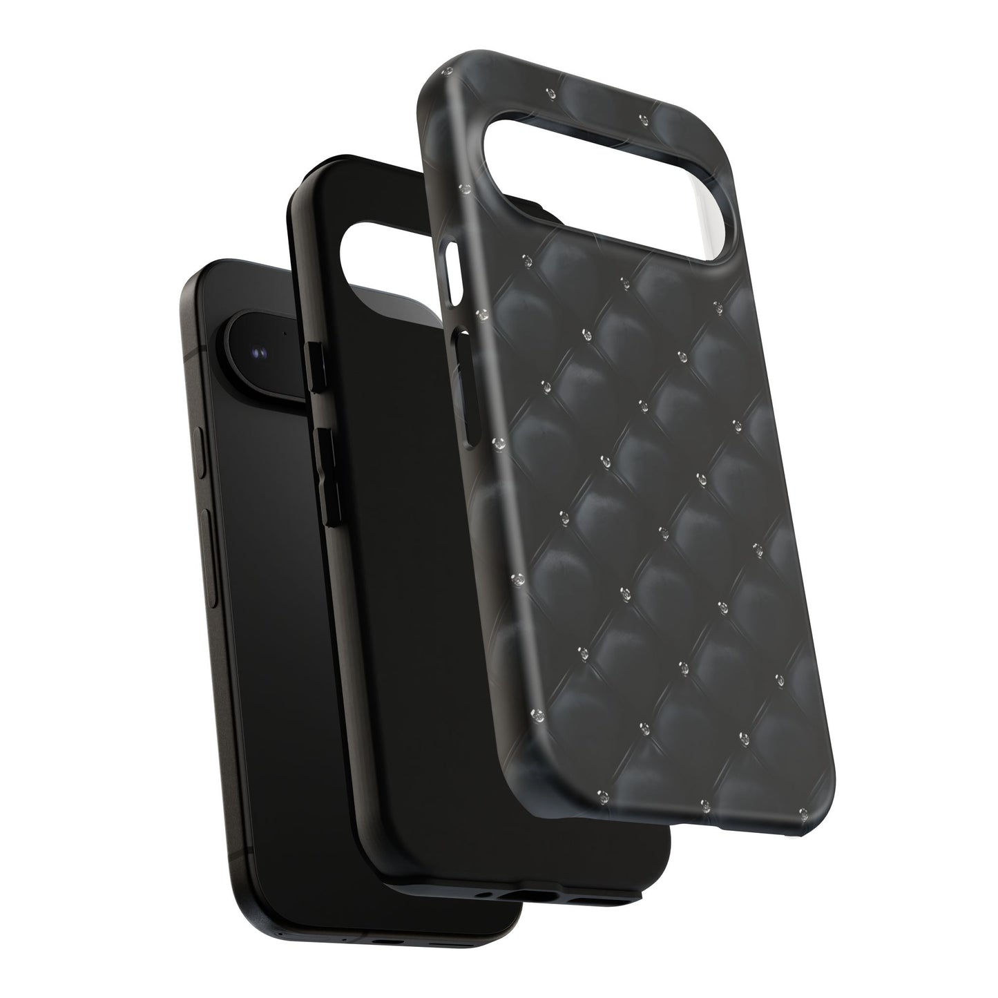 Stylish Tough Phone Case - Elegant Black Quilted Design