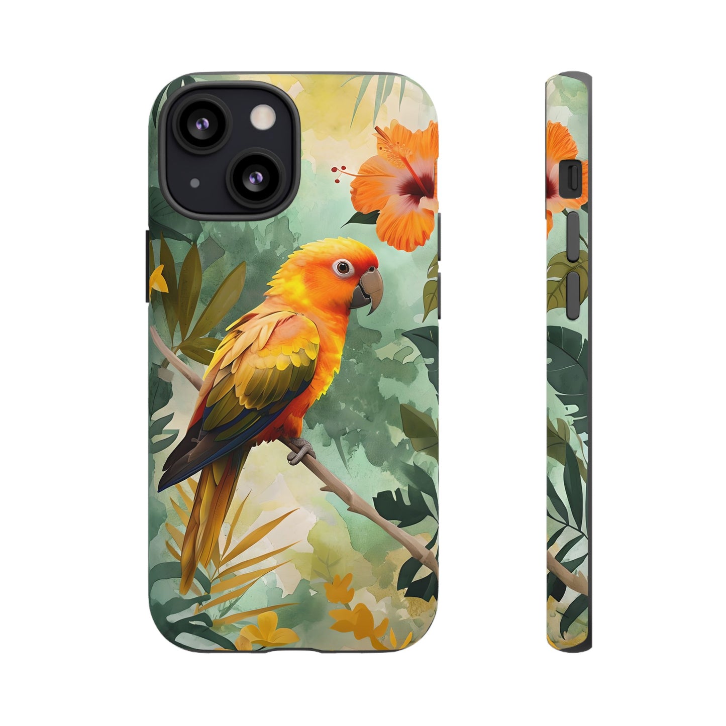 Tough Cases - Sun Conure Tropical Parrot Phone Case, Vibrant Floral Design, Durable Protection for Nature Lovers