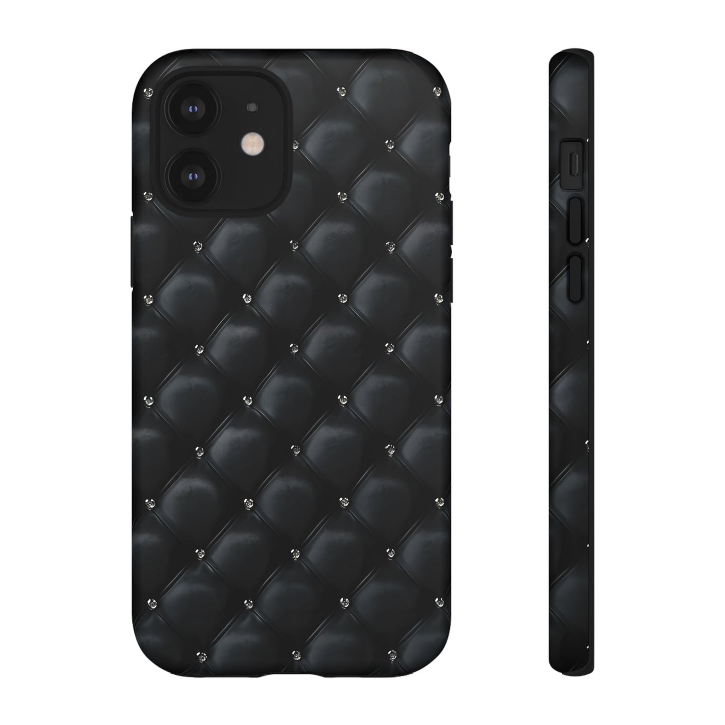 Stylish Tough Phone Case - Elegant Black Quilted Design