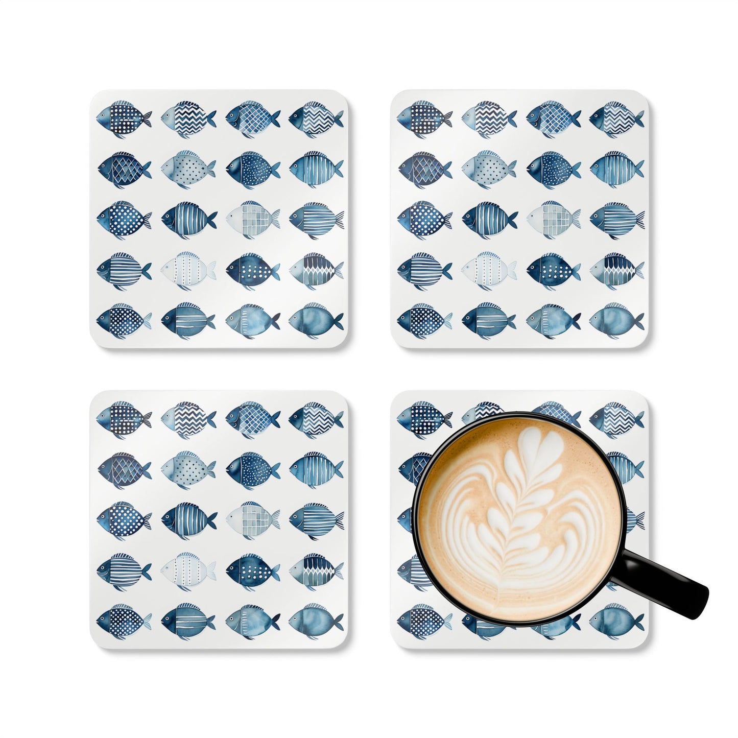 Fish Pattern Cork Coaster Set - Ocean-Inspired Home Decor for Beach Lovers