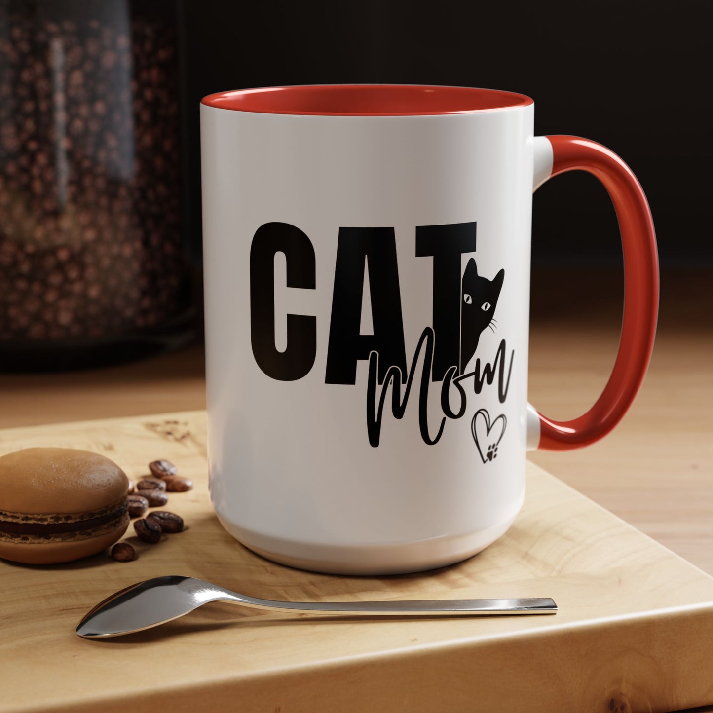 Cat Mom Accent 15oz Coffee Mug – Perfect Gift for Cat Lovers