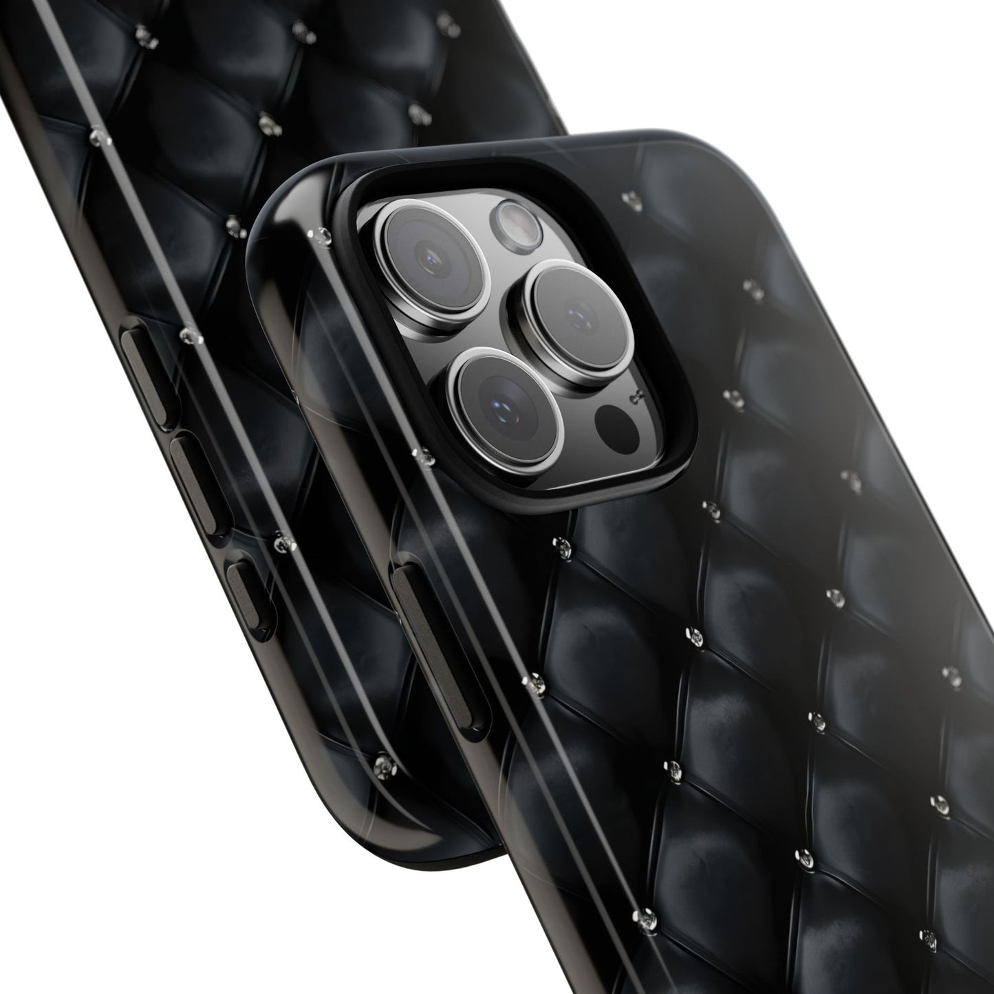 Stylish Tough Phone Case - Elegant Black Quilted Design