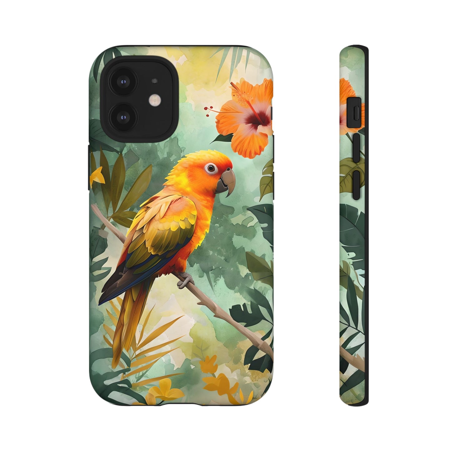 Tough Cases - Sun Conure Tropical Parrot Phone Case, Vibrant Floral Design, Durable Protection for Nature Lovers