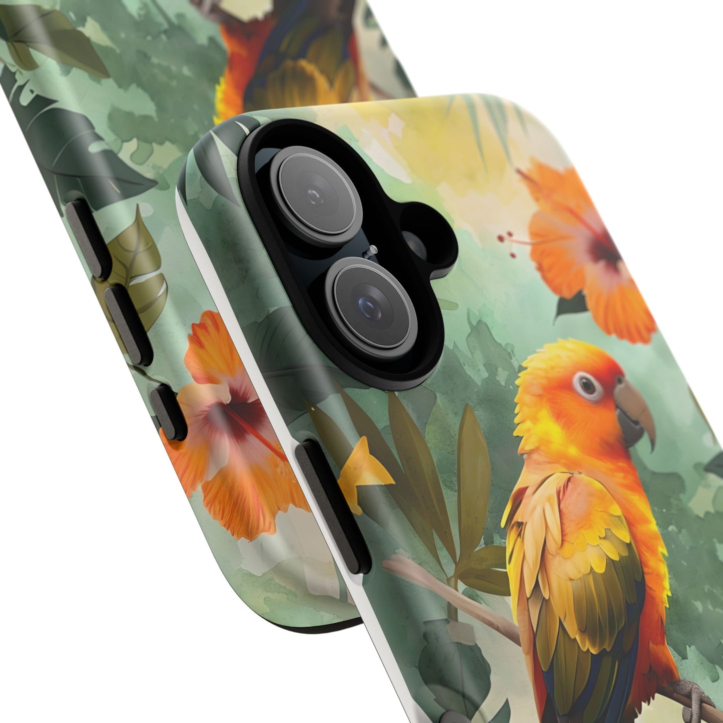 Tough Cases - Sun Conure Tropical Parrot Phone Case, Vibrant Floral Design, Durable Protection for Nature Lovers