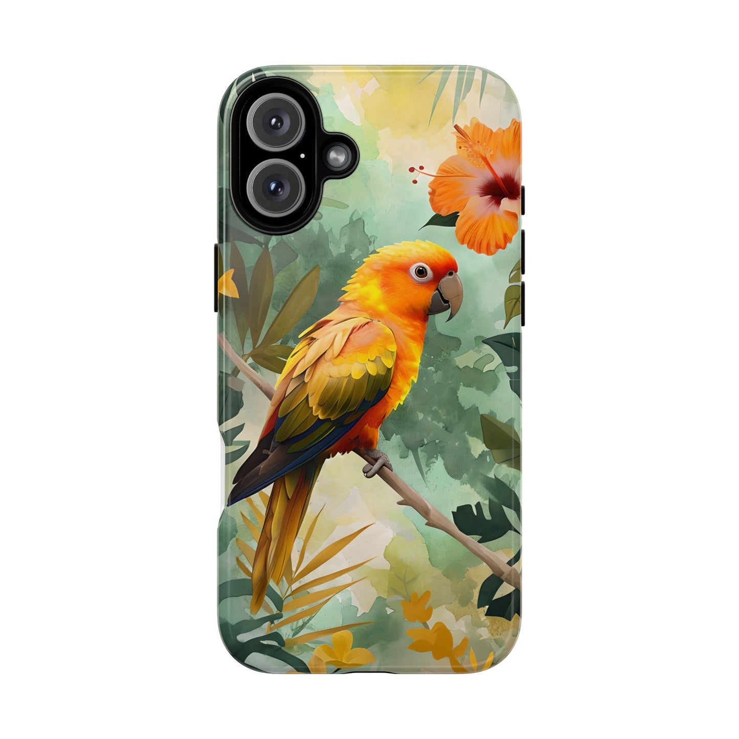 Tough Cases - Sun Conure Tropical Parrot Phone Case, Vibrant Floral Design, Durable Protection for Nature Lovers