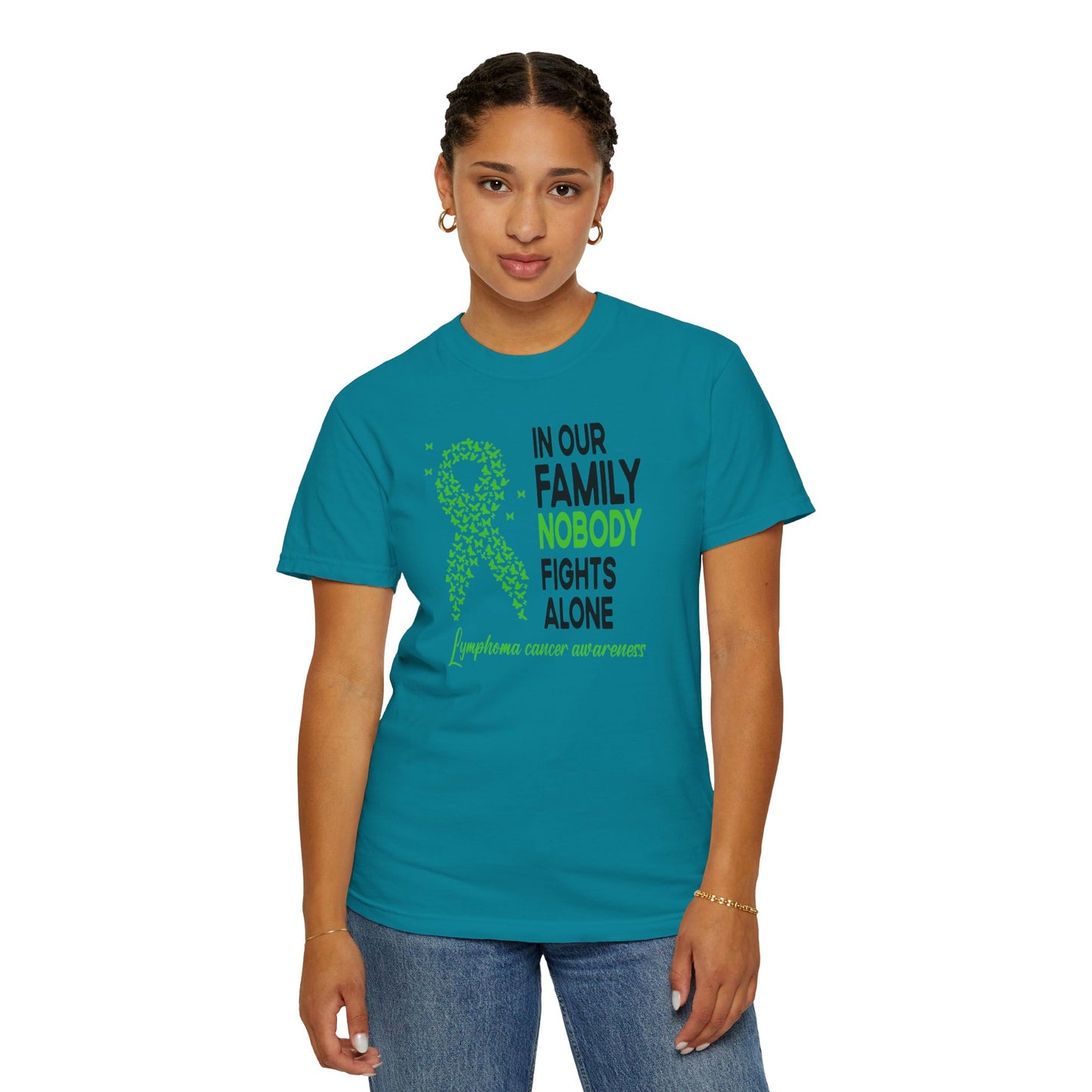 Lymphoma Awareness T-Shirt, Family Support Tee, Garment-Dyed Shirt, Cancer Awareness Apparel, Gift for Caregivers, 5K Event Shirt