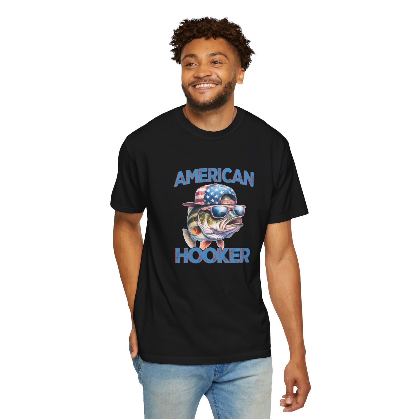 American Hooker Fish Graphic T-Shirt - Unisex Garment-Dyed Tee for Fishing Enthusiasts