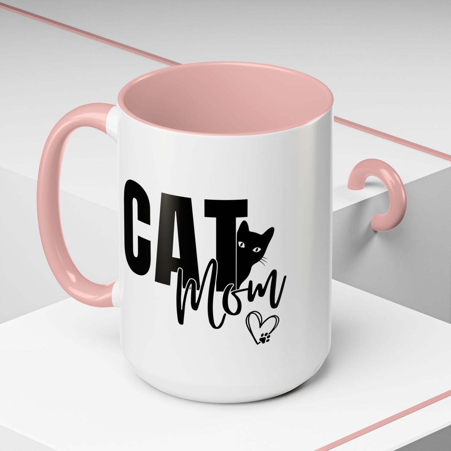 Cat Mom Accent 15oz Coffee Mug – Perfect Gift for Cat Lovers