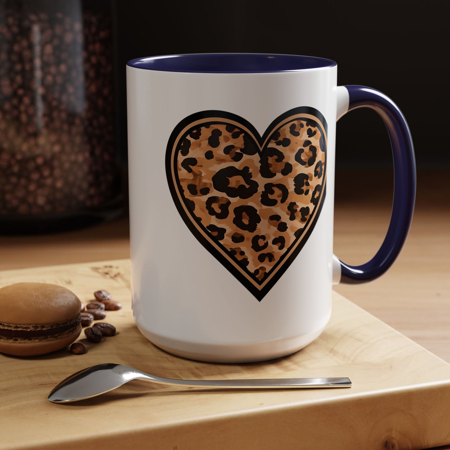 Leopard Heart Accent Coffee 15 oz Mug - Stylish Animal Print Mug for Daily Inspiration