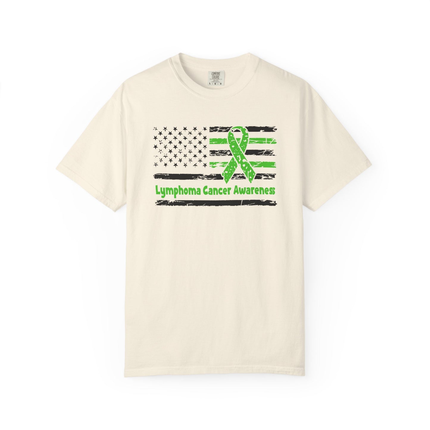 Lymphoma Awareness T-Shirt, Unisex Garment-Dyed Tee, Cancer Support Shirt, Green Ribbon Tee, Gift for Awareness Events