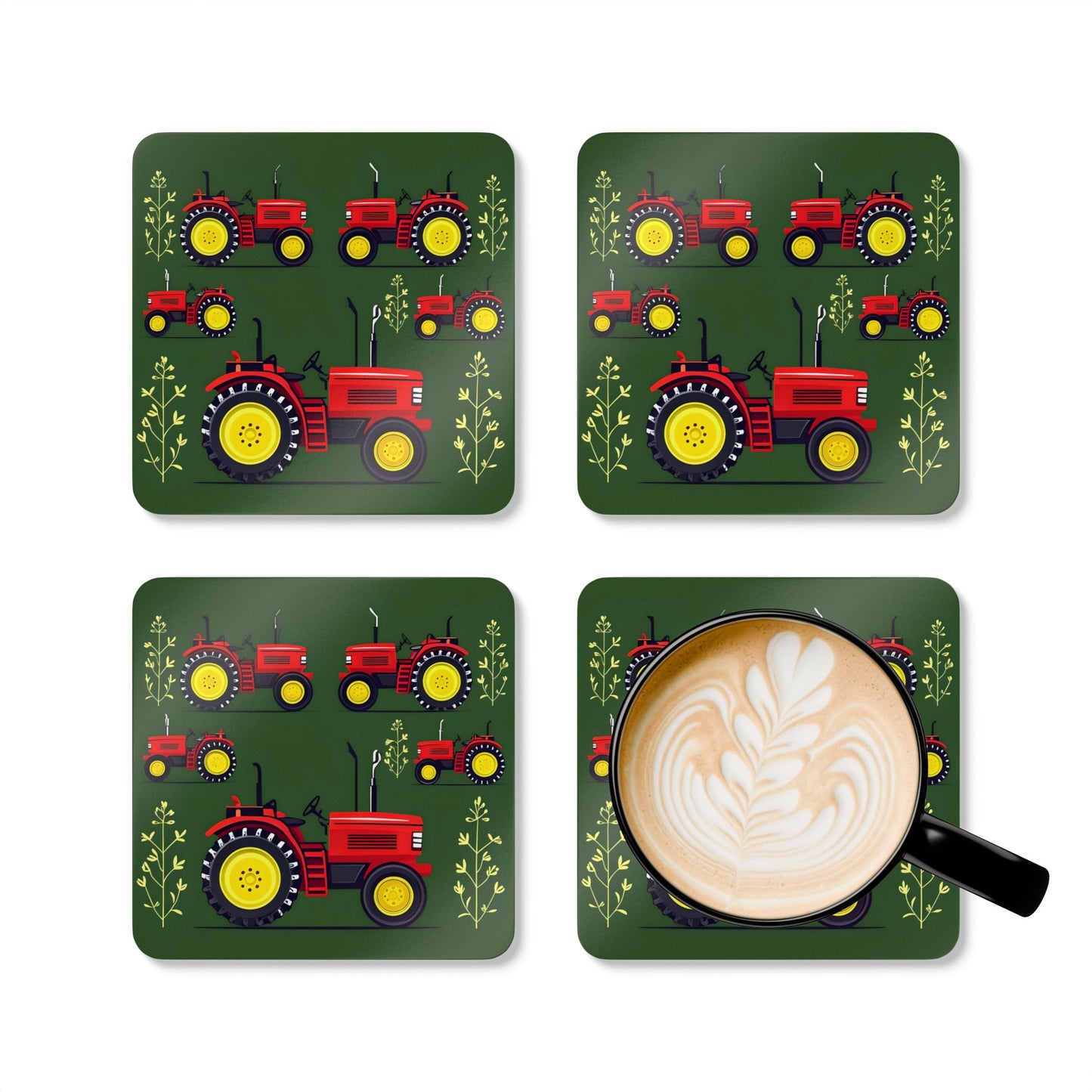 Farmhouse Tractor Corkwood Coaster Set - Rustic Home Decor