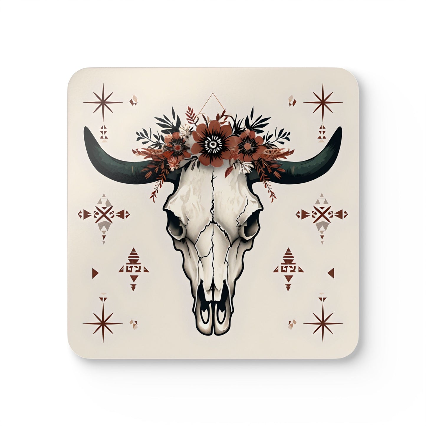 Rustic Floral Skull Coaster Set - Boho Home Decor