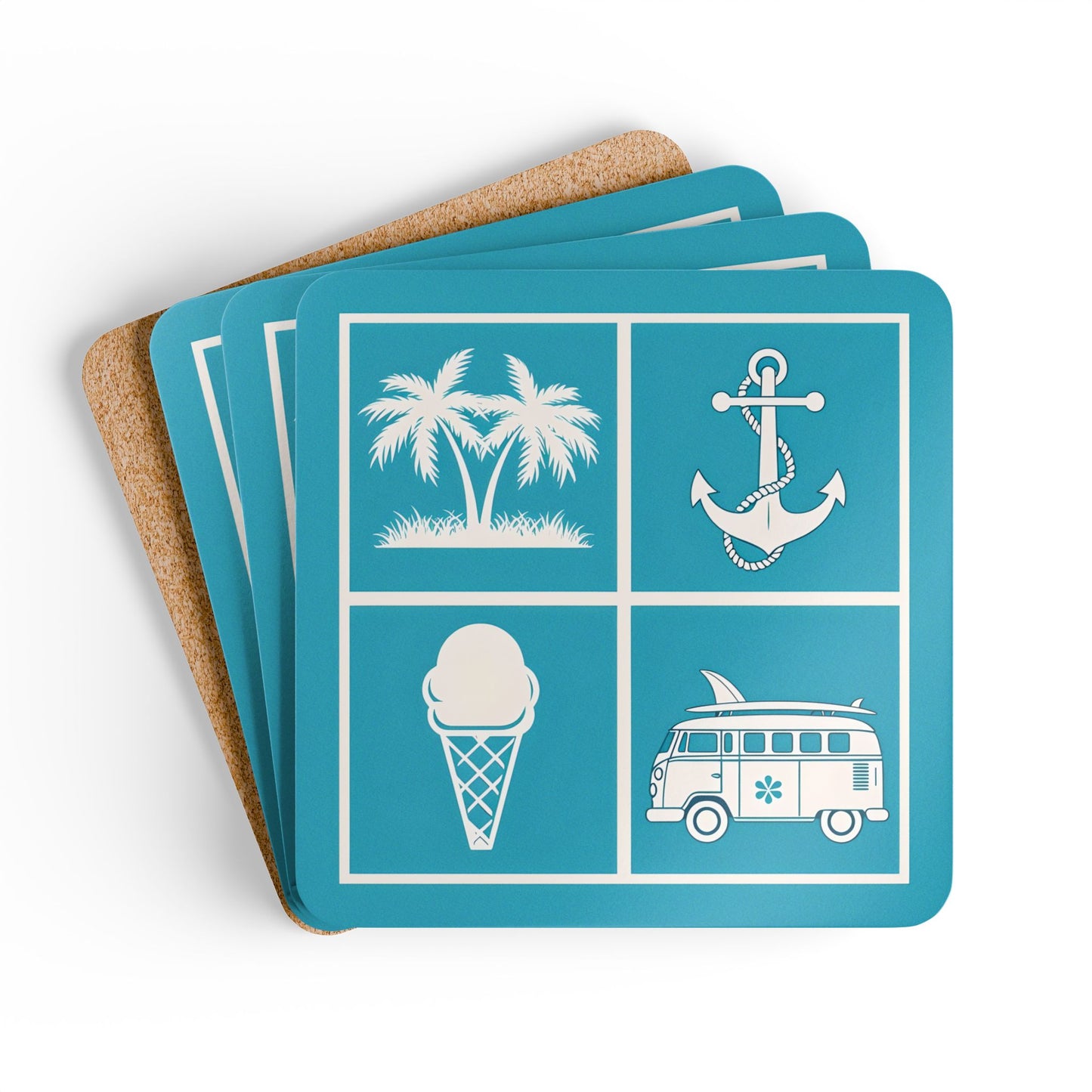 Tropical Vibes Cork Coaster Set - Anchor & Ice Cream Design