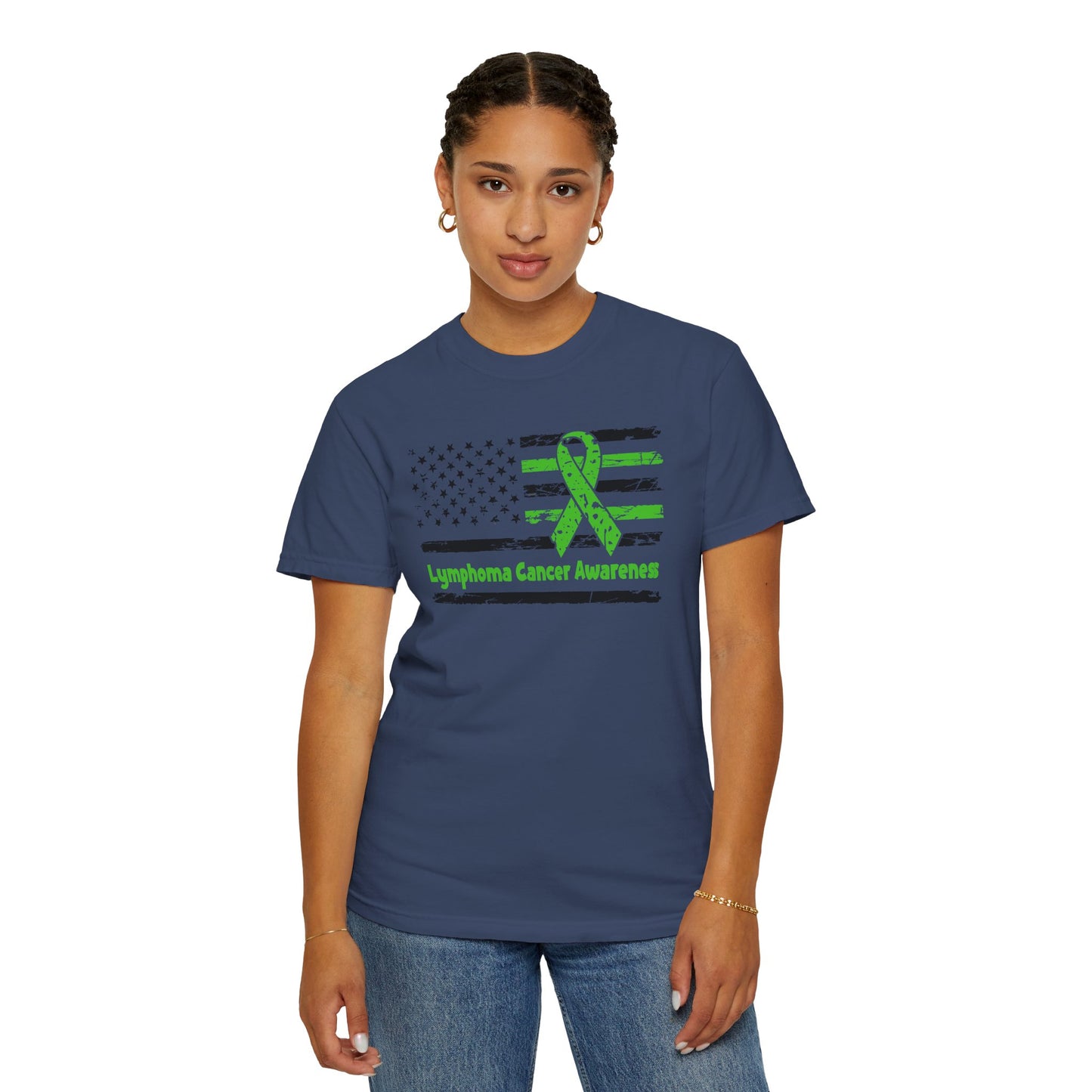 Lymphoma Awareness T-Shirt, Unisex Garment-Dyed Tee, Cancer Support Shirt, Green Ribbon Tee, Gift for Awareness Events