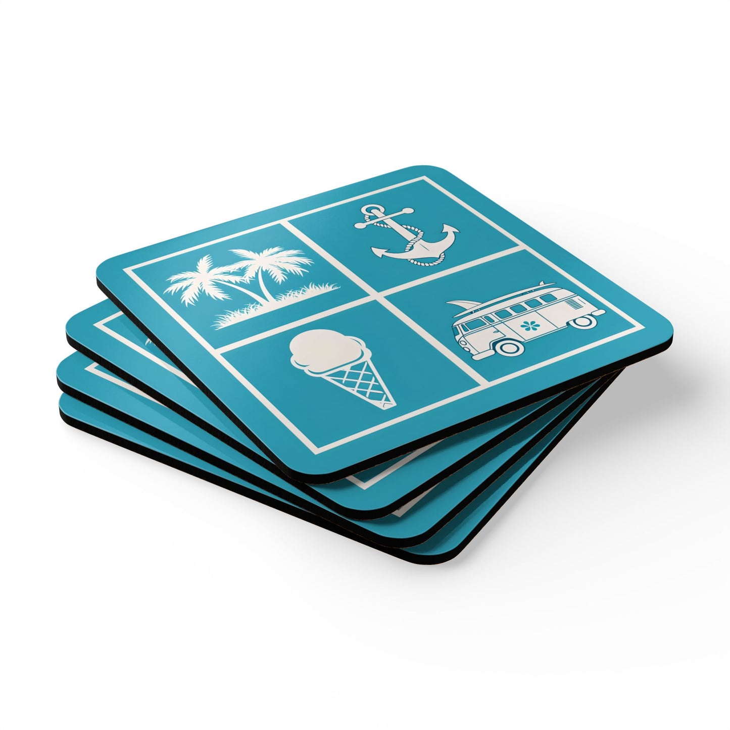 Tropical Vibes Cork Coaster Set - Anchor & Ice Cream Design