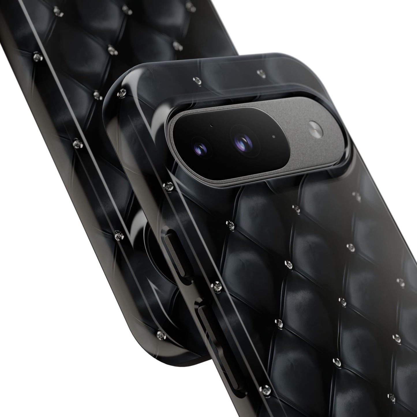 Stylish Tough Phone Case - Elegant Black Quilted Design