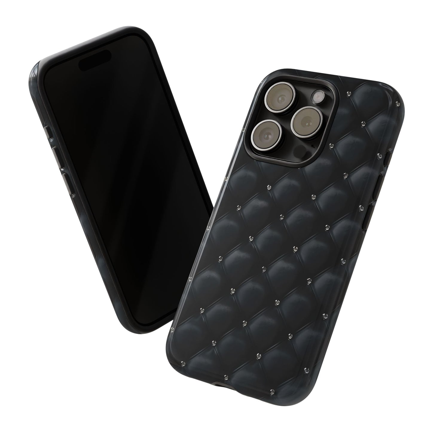 Stylish Tough Phone Case - Elegant Black Quilted Design