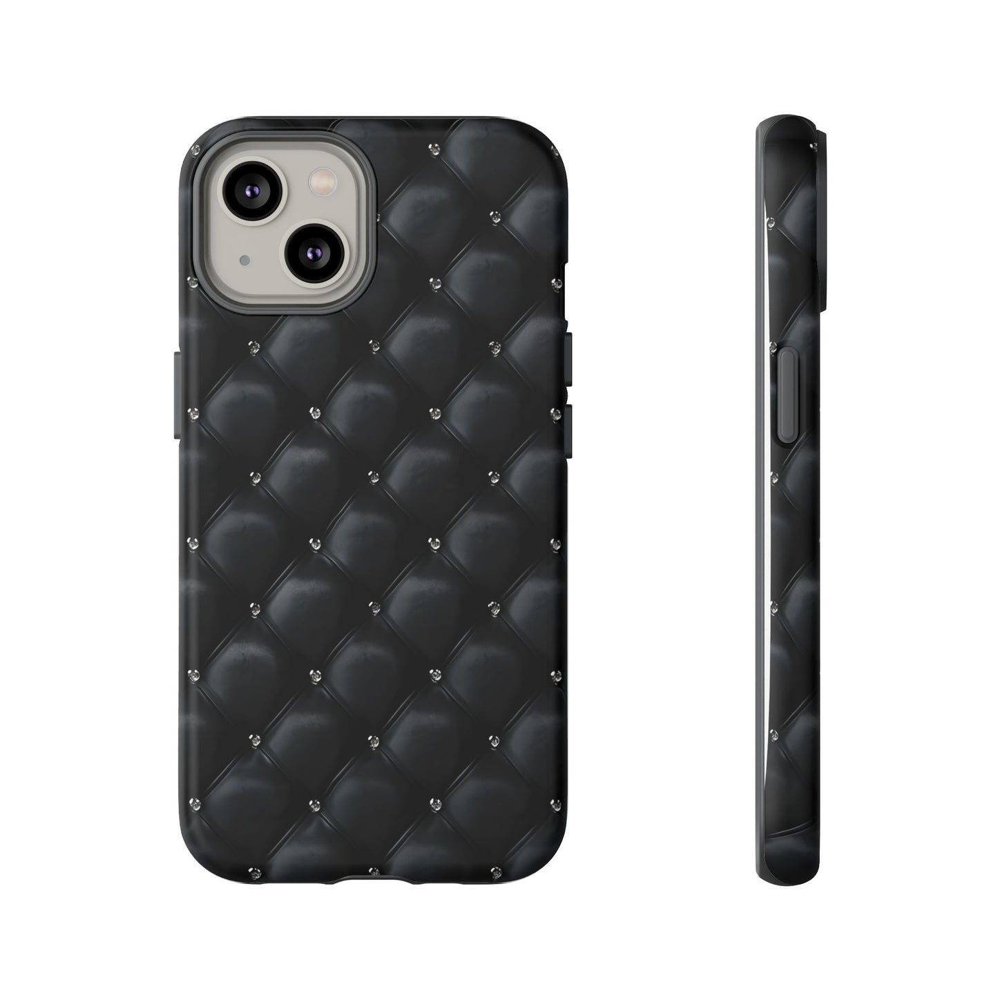 Stylish Tough Phone Case - Elegant Black Quilted Design